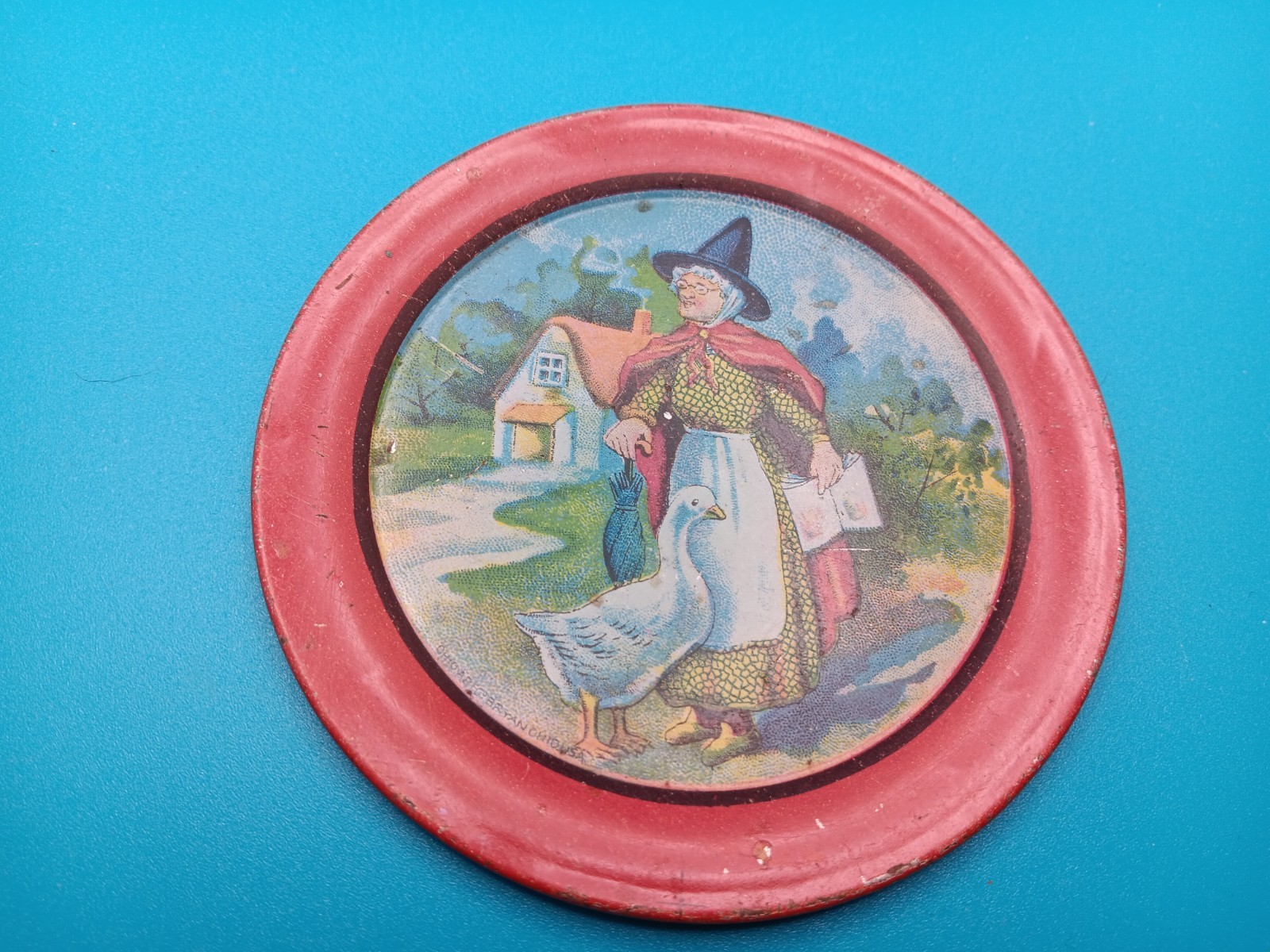 Vtg Ohio Art Mother Goose Nursery Rhyme 4 Inch Tin Plate Byron Ohio