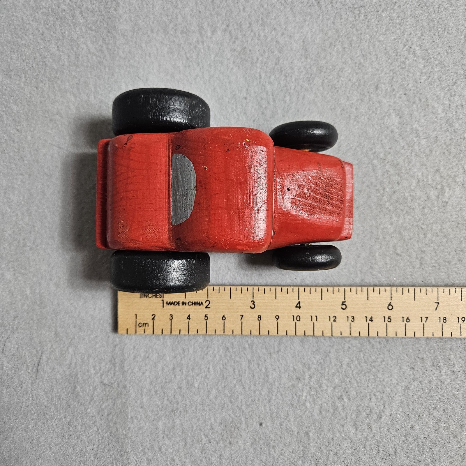 Lot of 4 Vintage Handmade Wooden Toy Cars Natural Wood & Red Painted Classic