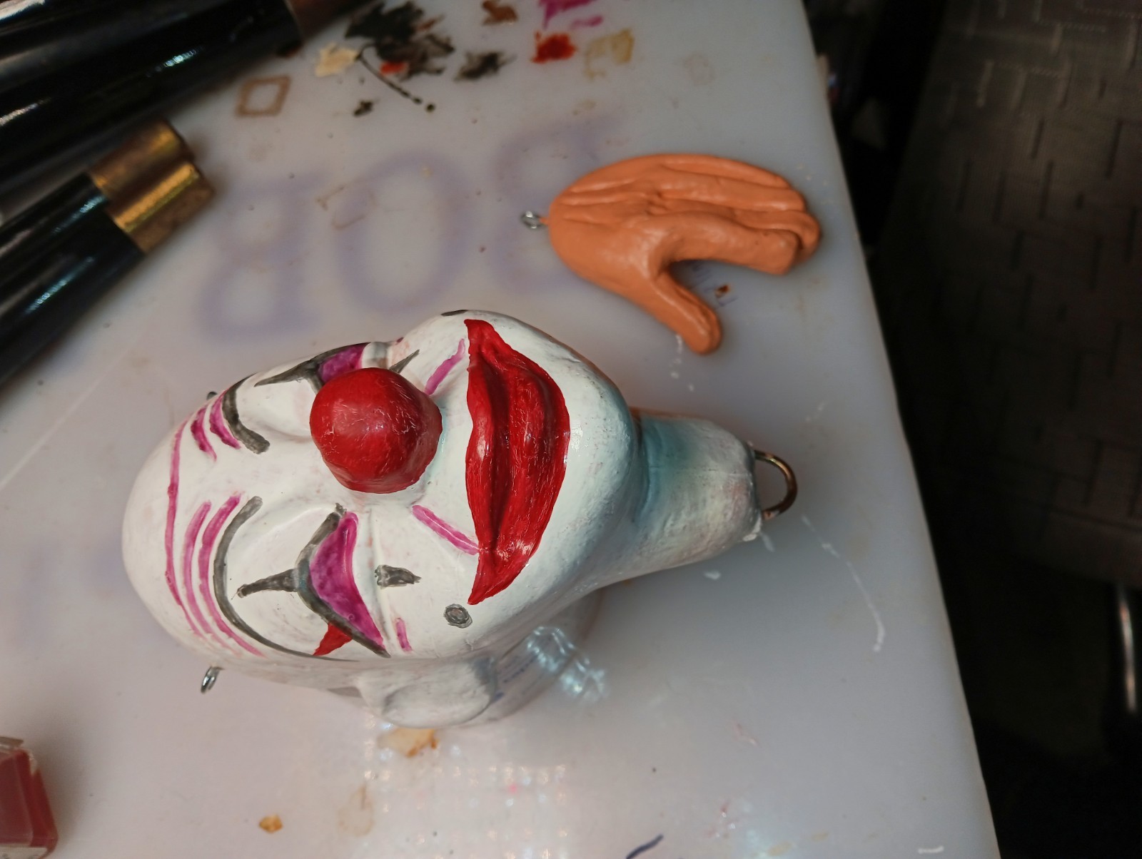 Vintage Classic White Face CLOWN Marionette With 1 Hand Puppet Head LARGE