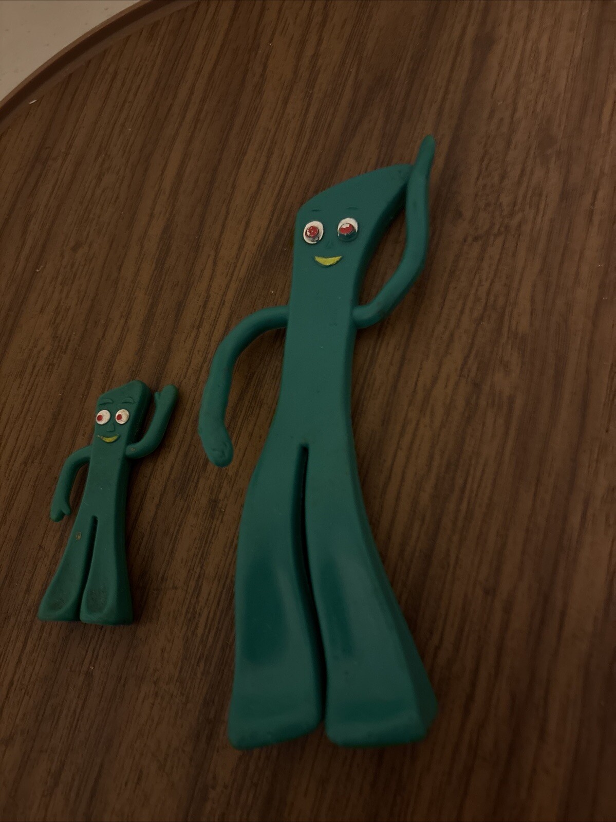 2 Vtg GUMBY Green bendable bendy Figure Toy 6″ & 3″ Jesco Made in Hong Kong v017