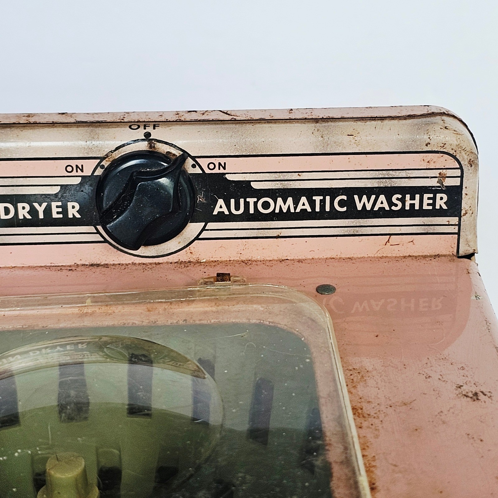 Vintage 1950s Wolverine Wizard Tin Toy Washing Machine Spin Dryer Pink Retro MCM