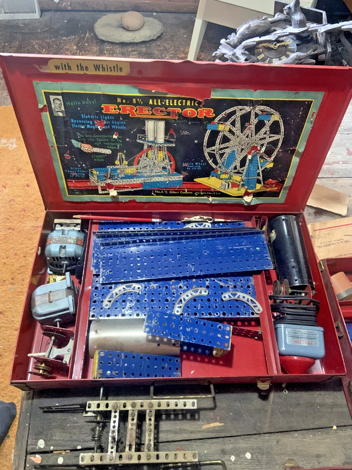 3 different Vintage A. C. Gilbert 8-1/2 Erector Sets w/ Manual & Case