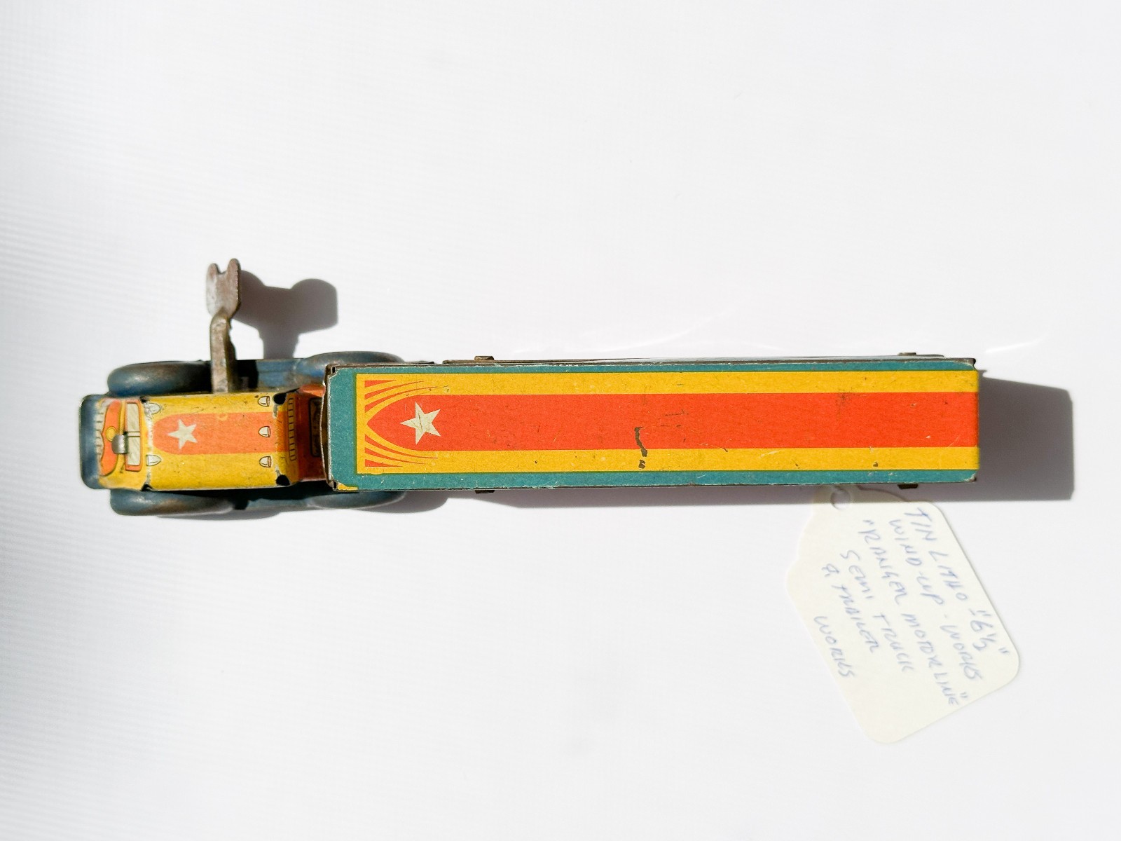 Tin Litho Ranger Motor Line Truck Clock Spring Wind Up Toy Semi Trailer ▪ Video