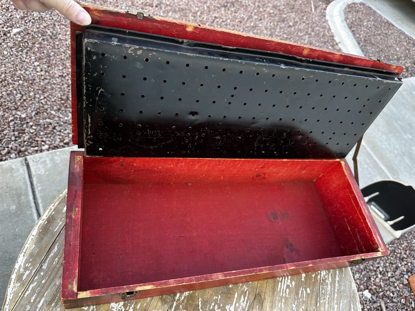 “The New Erector” Wooden Toy Box 1920s–30s A.C. Gilbert Original Red Paint
