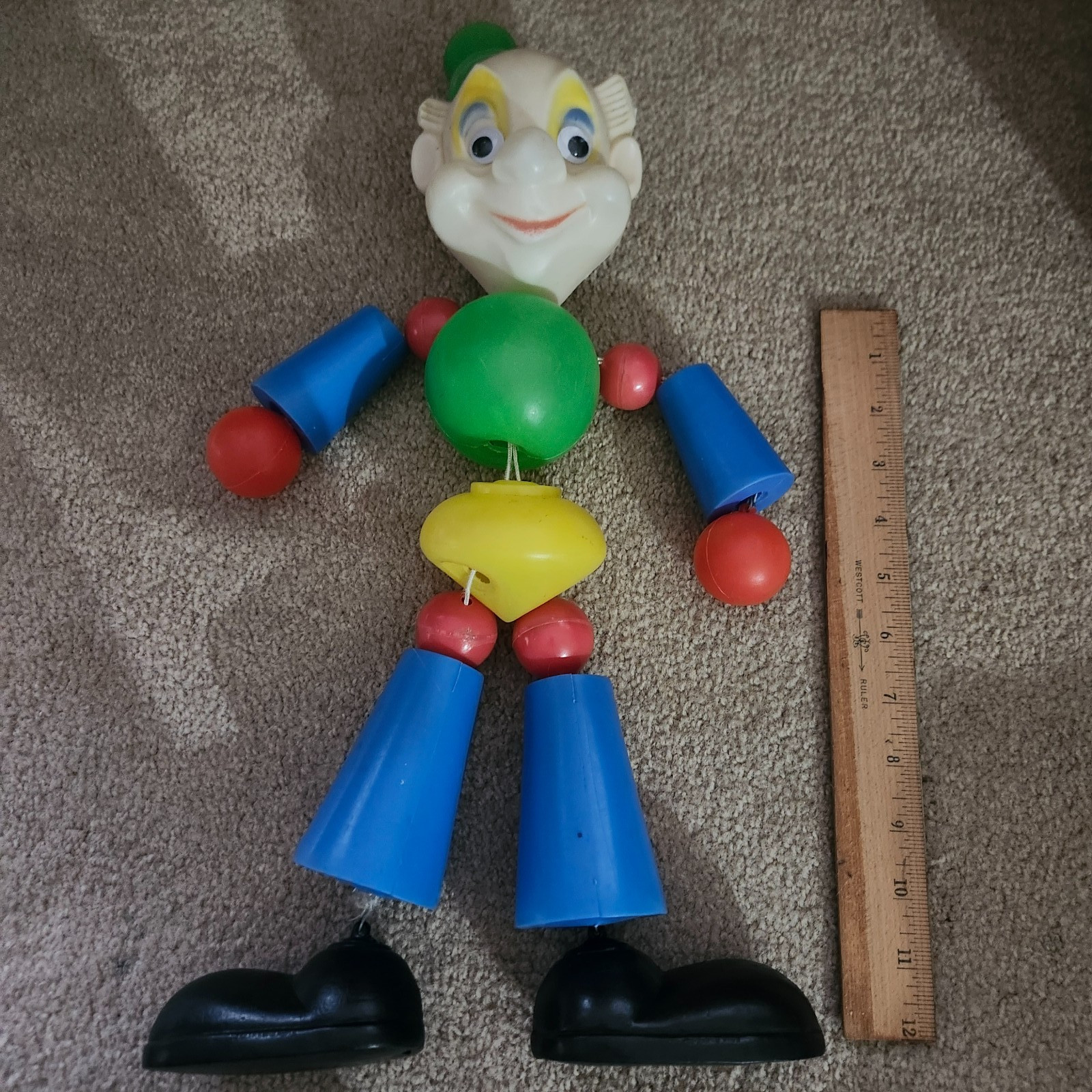Vintage 18” Blow Mold Clown Doll – STRING Connected – MOVEABLE EYES – NO CRACKS