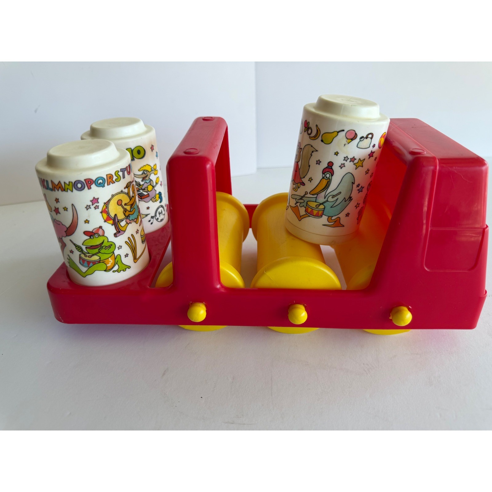 Vintage Johnson & Johnson Child Development Red Toy Truck with 3 Canisters 1981