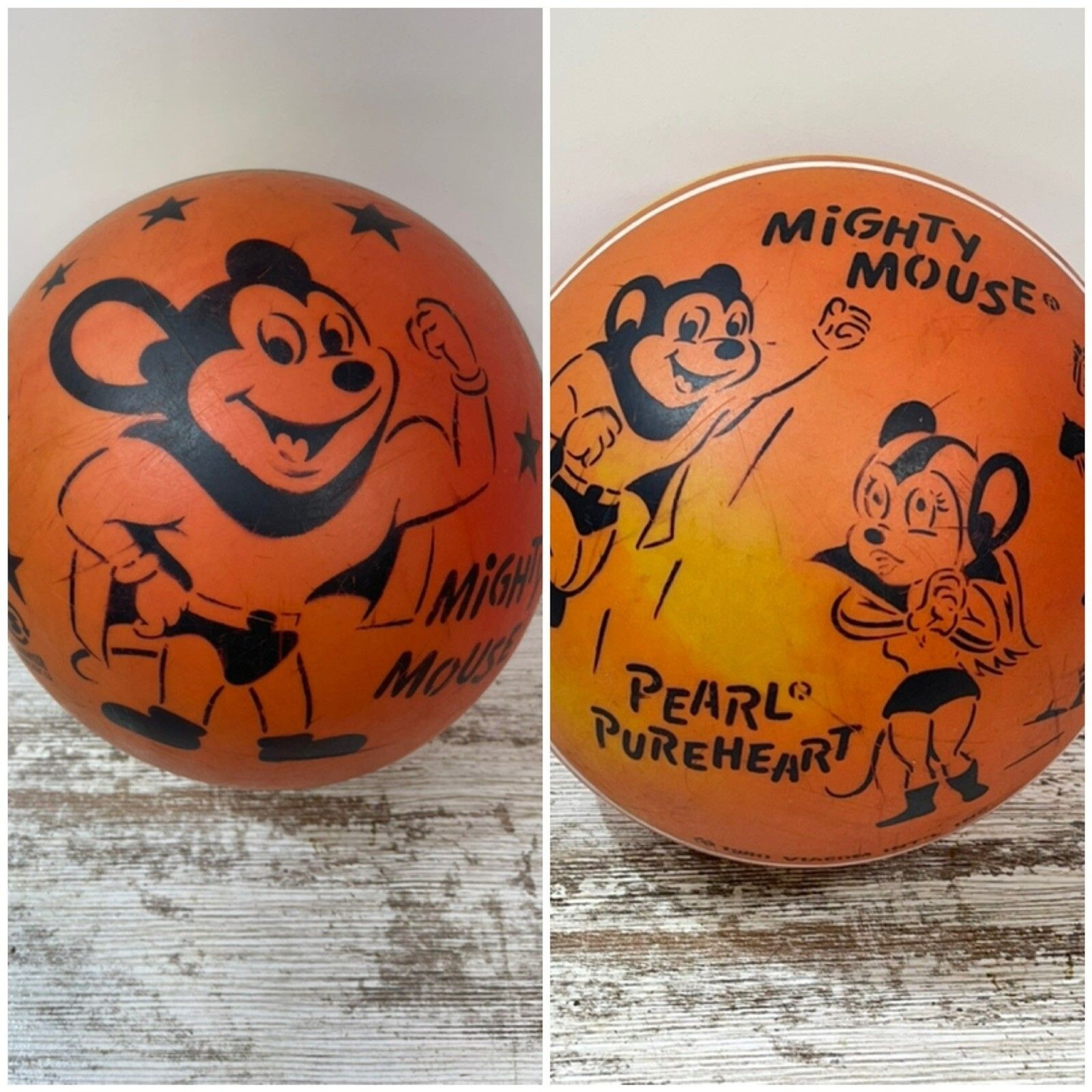 VINTAGE 1980 MIGHTY MOUSE PEARL PUREHEART 12” PLAY BALL Read Description