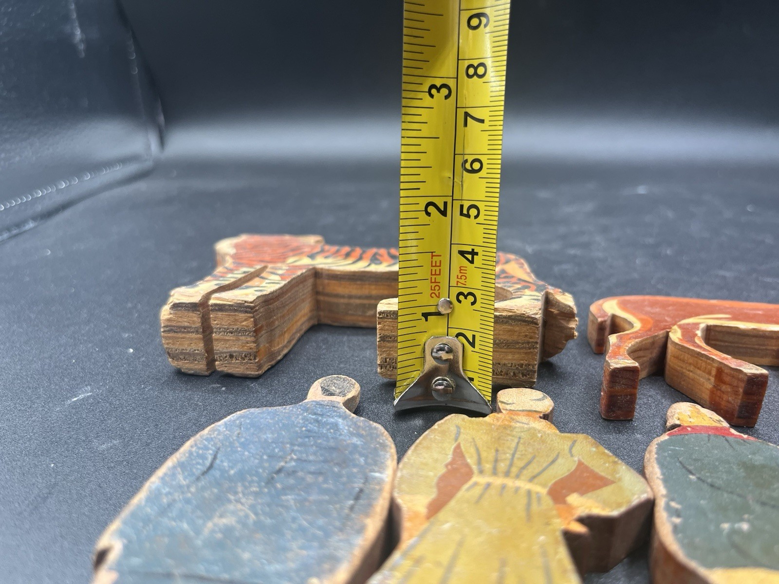 Lot Of 10 Vintage Wood People Animal Toys Tiger, Deer, Turkey, Chicken, Squirrel