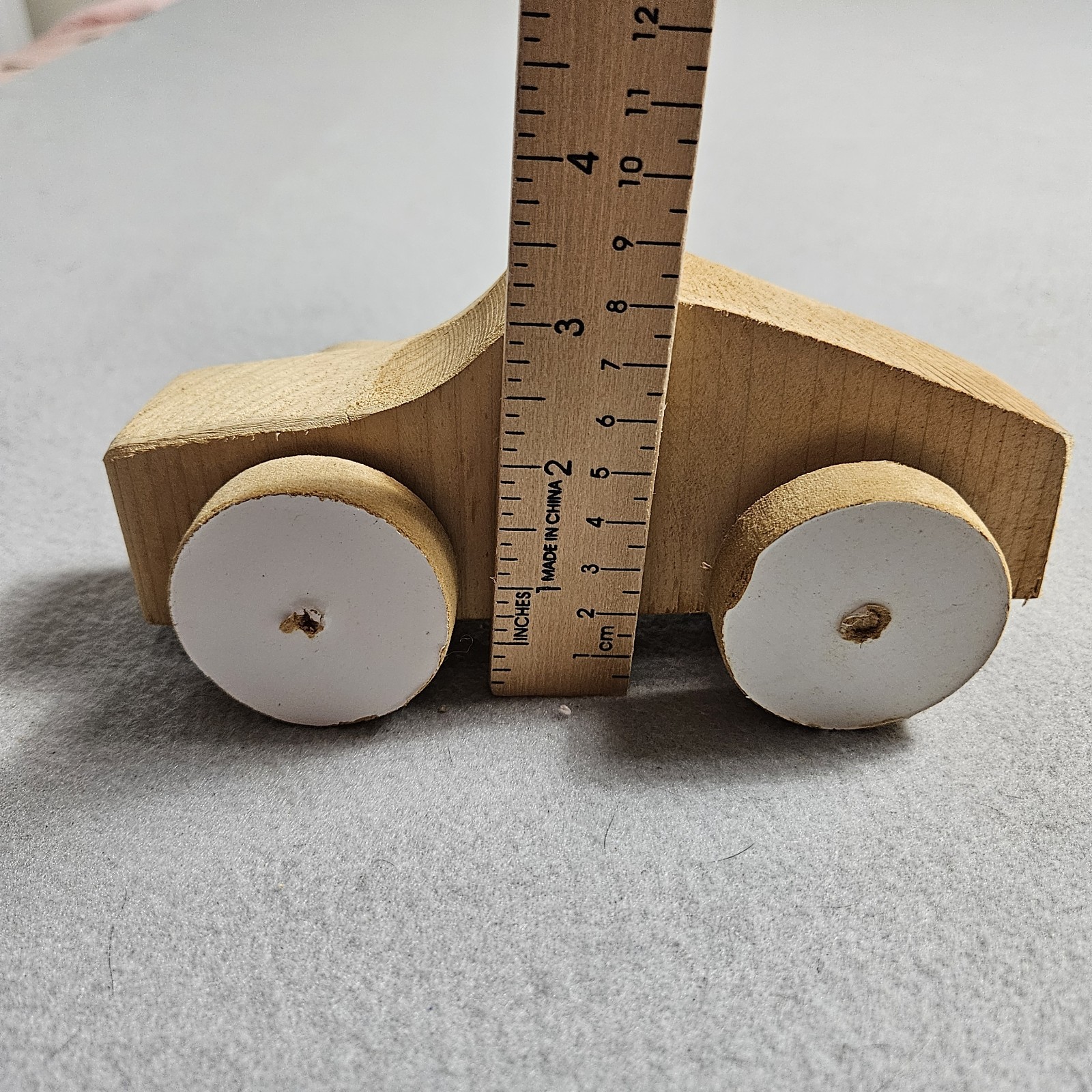 Lot of 4 Vintage Handmade Wooden Toy Cars Natural Wood & Red Painted Classic