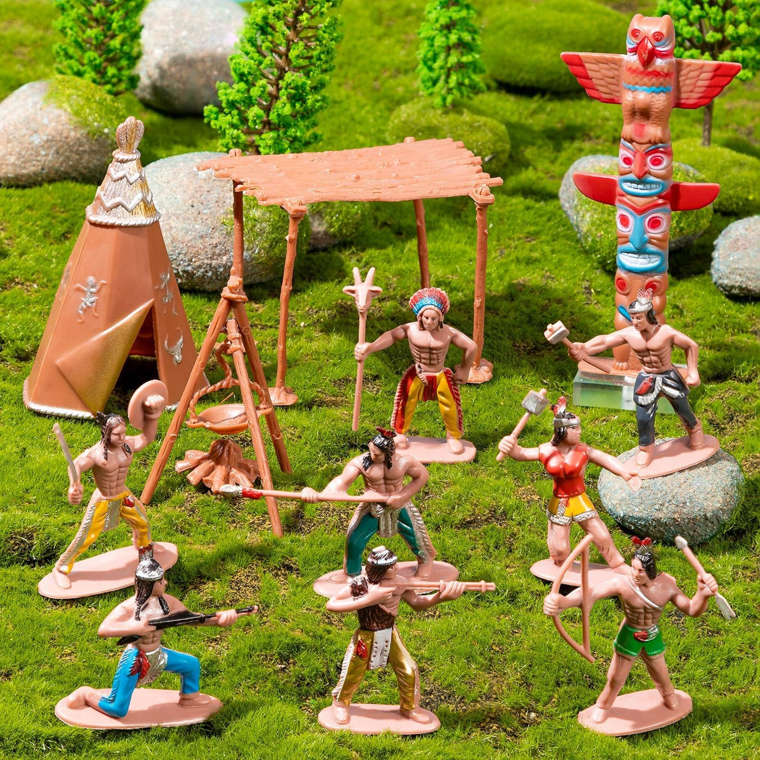 West Cowboys and Indians Toys, Plastic Native American Indians Figures Toys Set