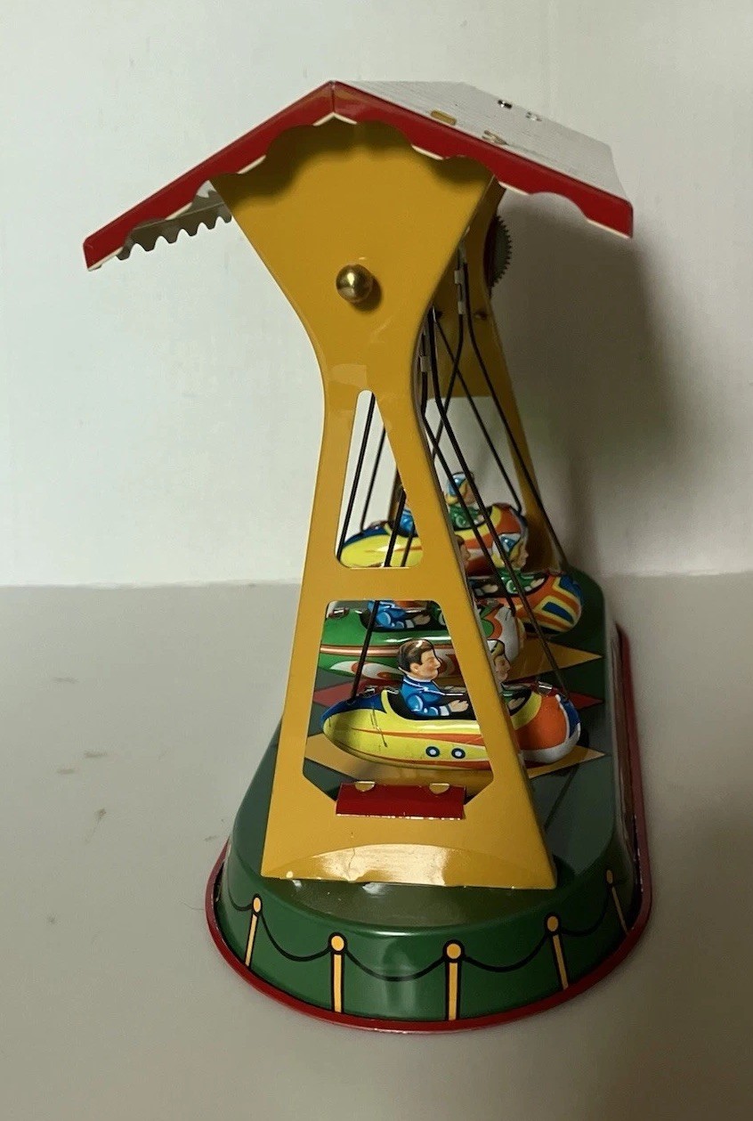 German Wind Up Swinging Gondola Tin Toy Ride In Box Reproduction