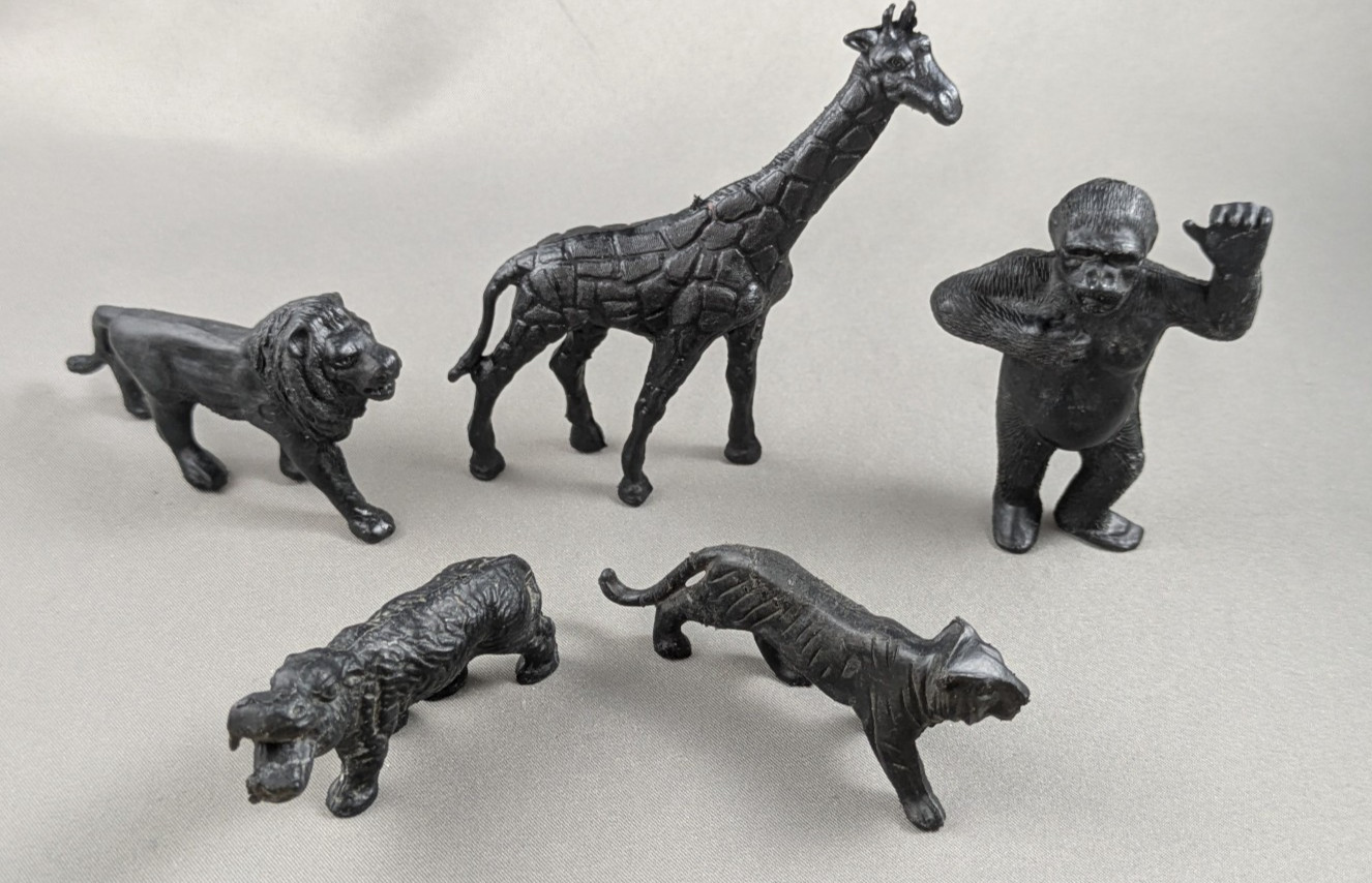 MPC Jungle Wild Animals Black Plastic Vintage 1950s 1960s Playset Lot of 5