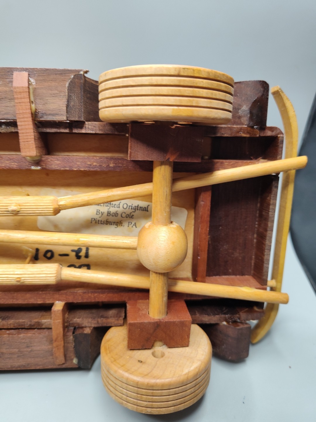 Model Wood Antique Car Signed Varies Woods Used Handmade 13″L x 6.25″H Detailed