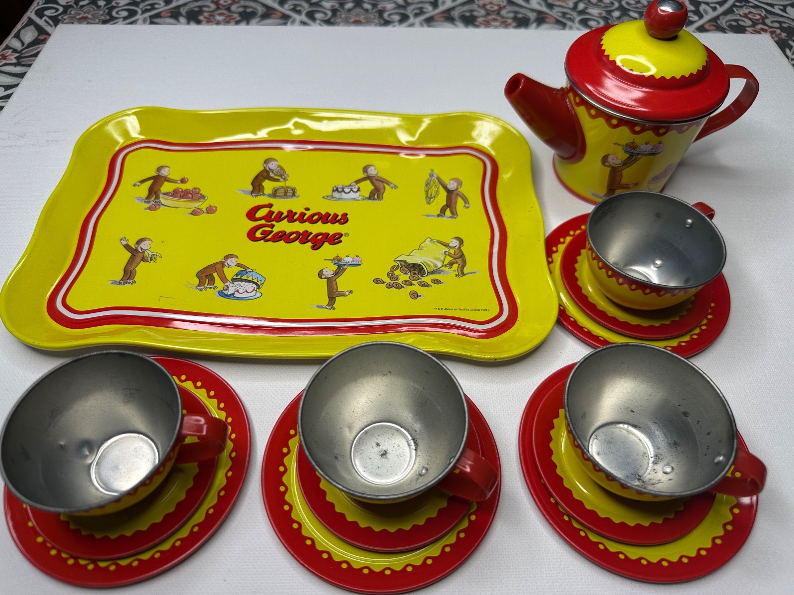 Vintage Curious George Tin Tea Set 15pc. | Classic Toys | Retro Metal Tea Set