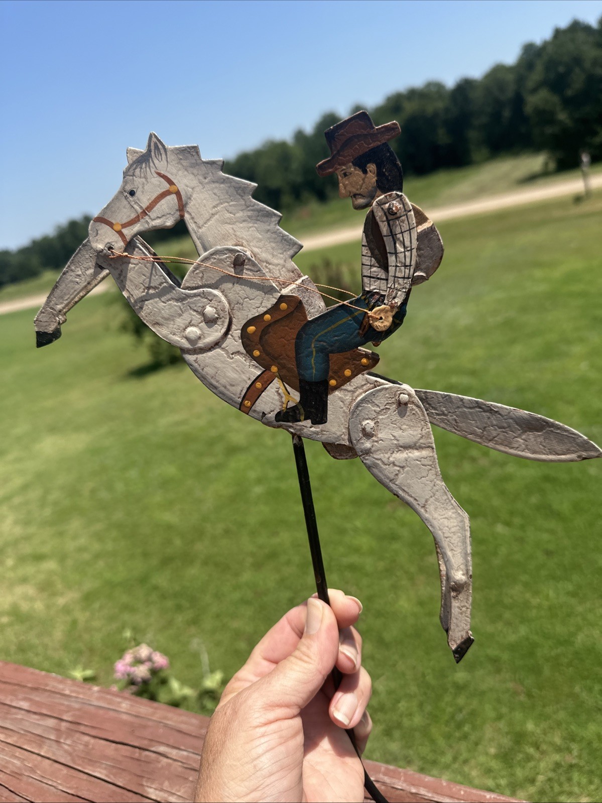 Folk Art Vintage Pendulum Balance Metal Cowboy Western Horse **NO STAND**