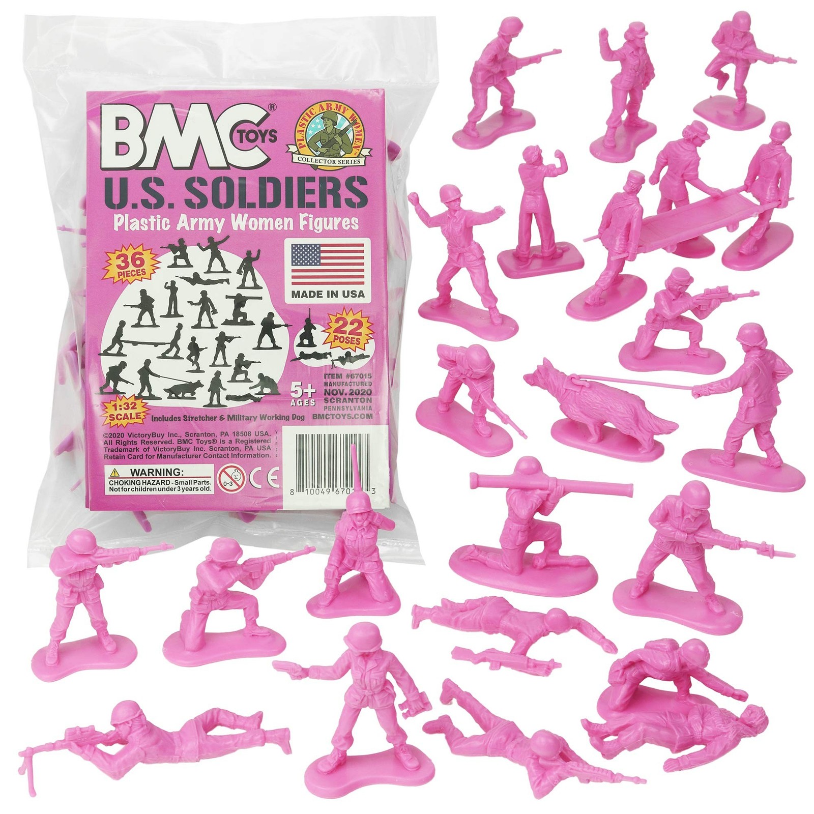 BMC Plastic Army Women – 36pc Pink Female Soldier Figures – Made in USA