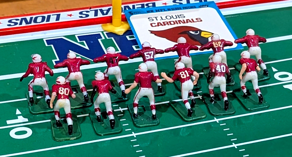 13 Tudor Electric Football HOGLEG CARDINALS DJ/BS VTG Tm/Replacement Plyrs +Stkr