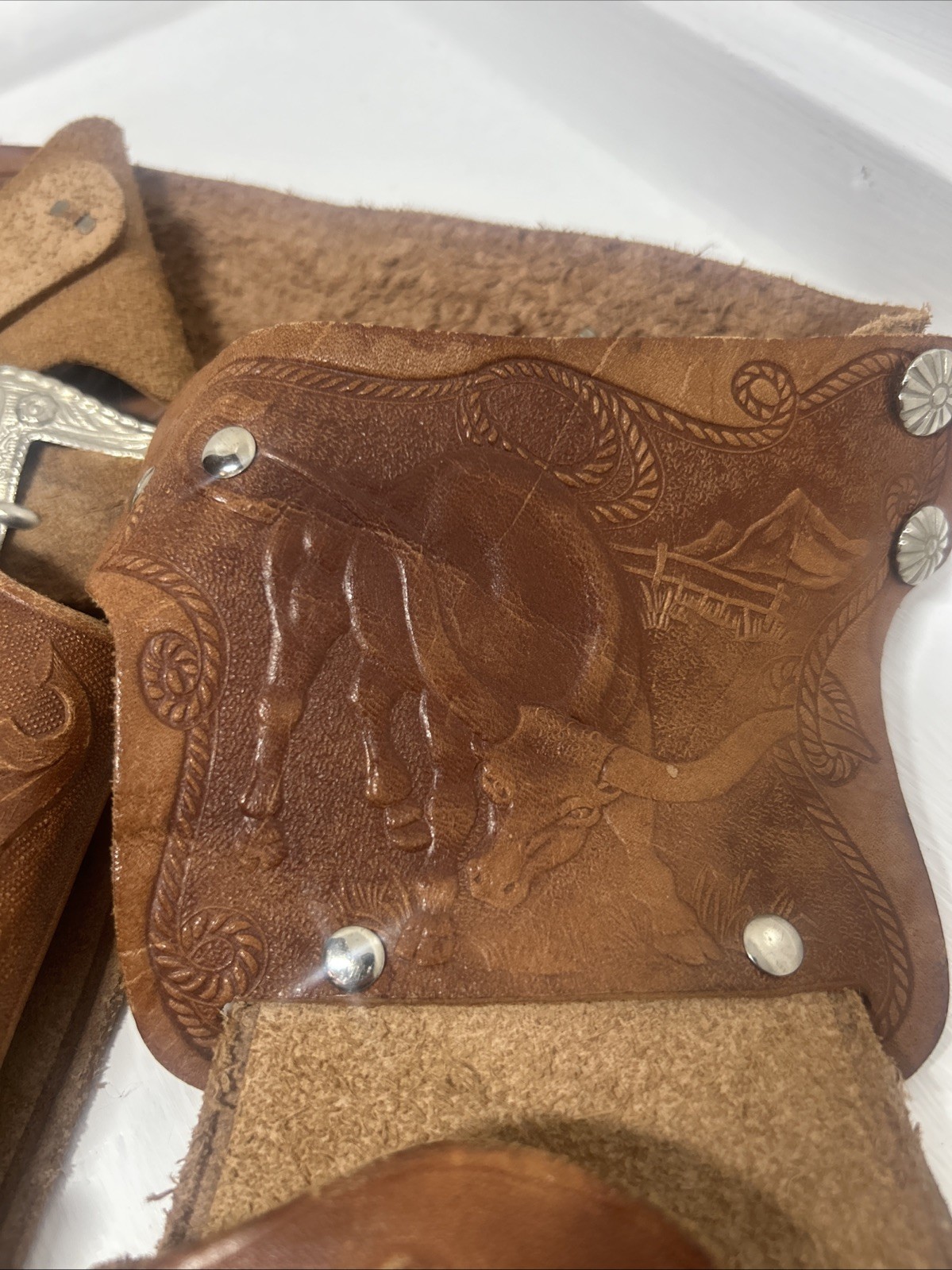 Vtg Double Holster Bonanza TV Show Leather Gun Belt