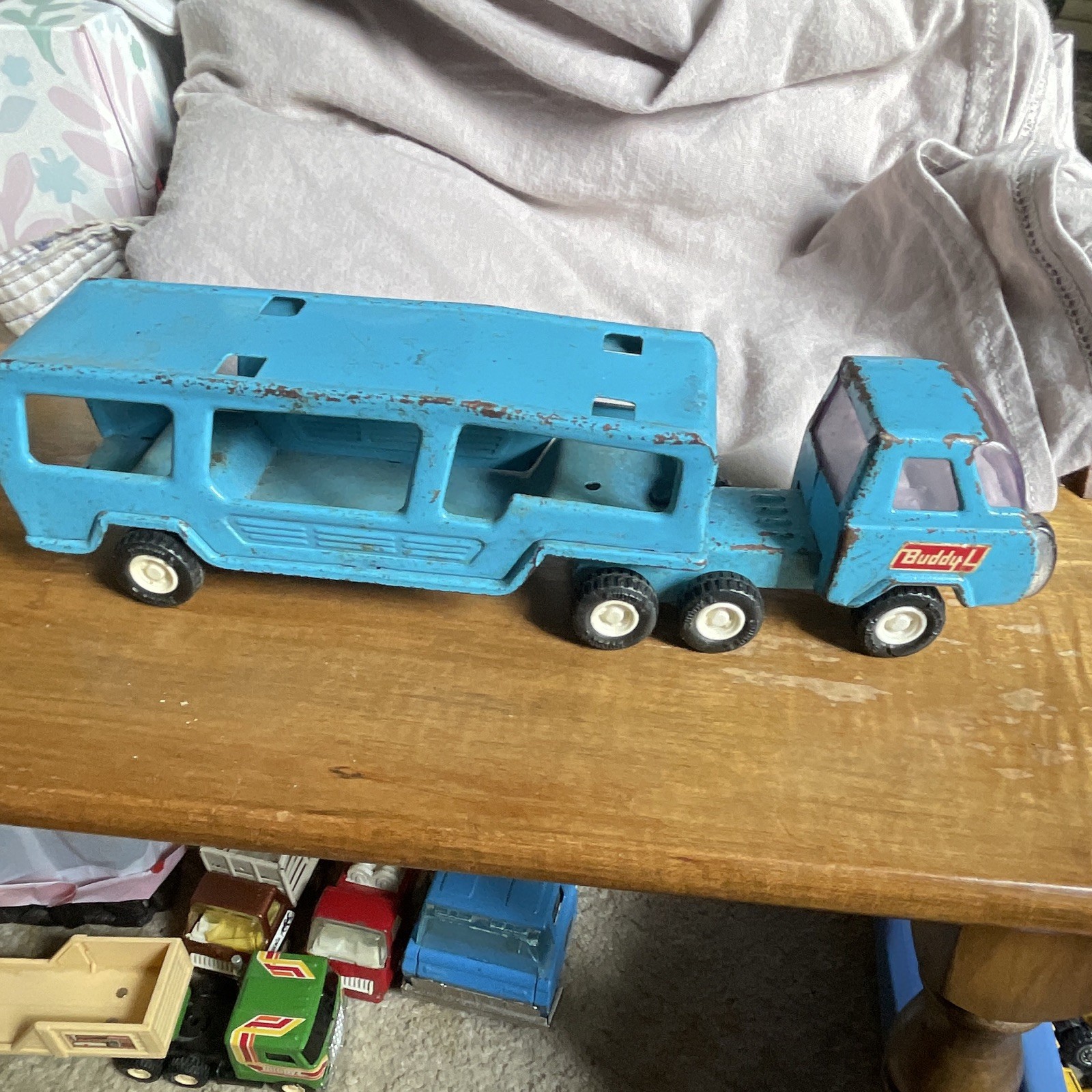 Buddy L Vintage Blue Tin Toy Truck with Trailer Age 4-7 8-11 Years