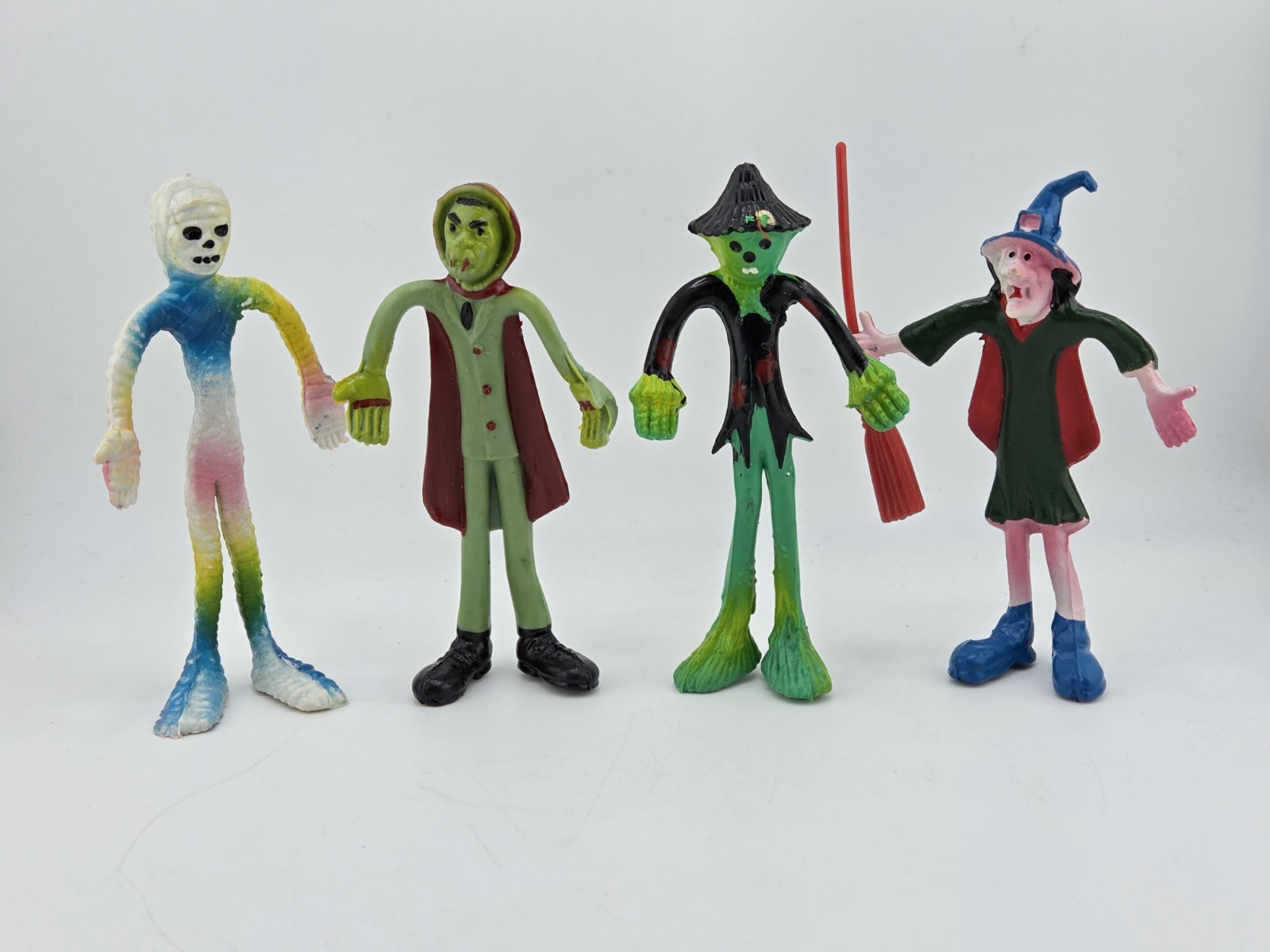 Vintage Flexi Halloween Creeps Figures Horror Mummy Dracula Scarecrow Witch Rare