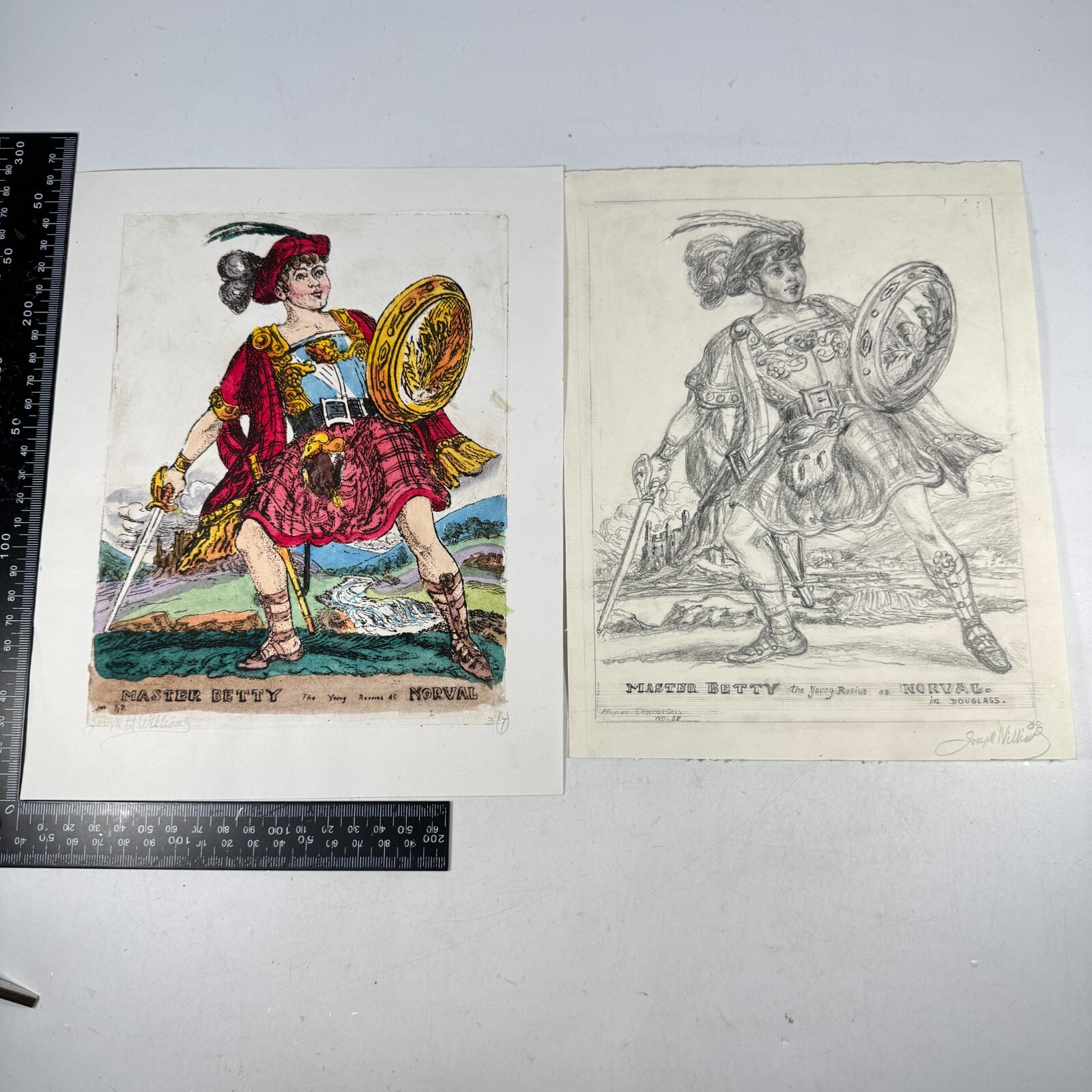 Engraved 2d Coloured Toy Theatre Picture + Sketch Joe Hope Master Betty Norval