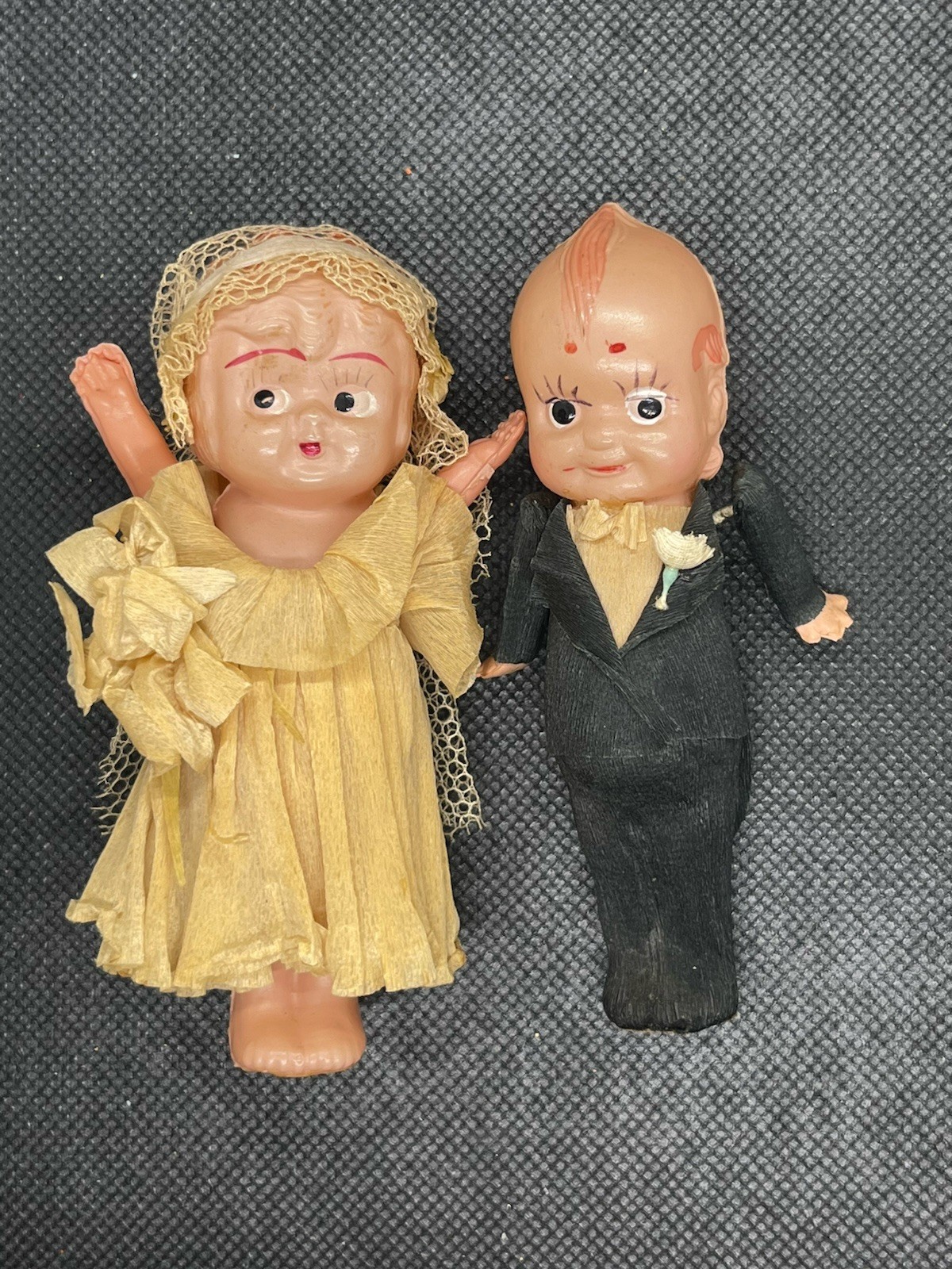 Celluloid Jointed Kewpie Bride and Groom Wedding Cake Topper Figurine