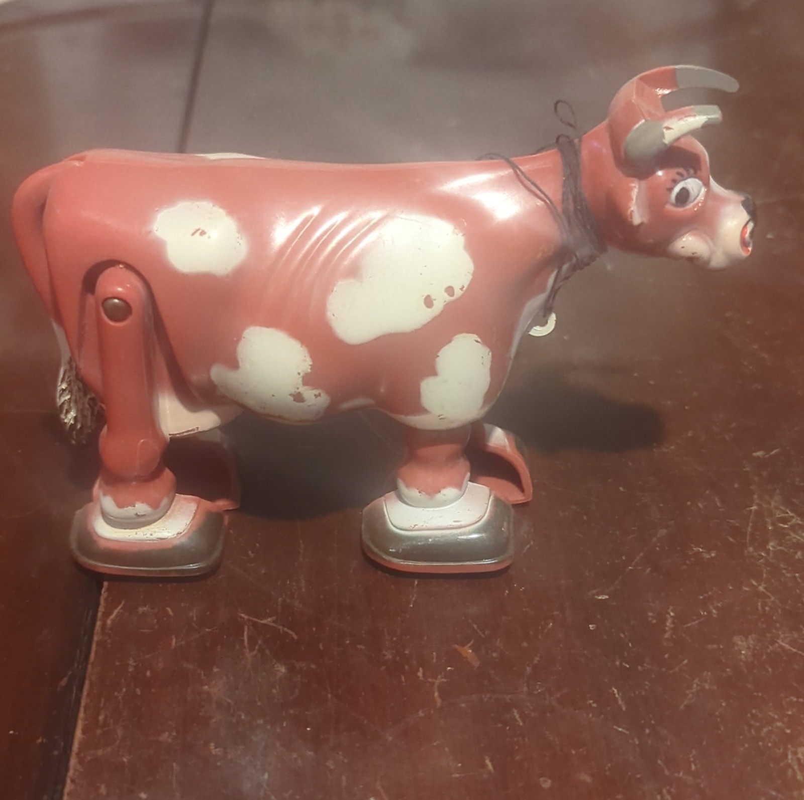 Vintage pull Cow Toy Red and White for Age Level 8-11 Years Collectible