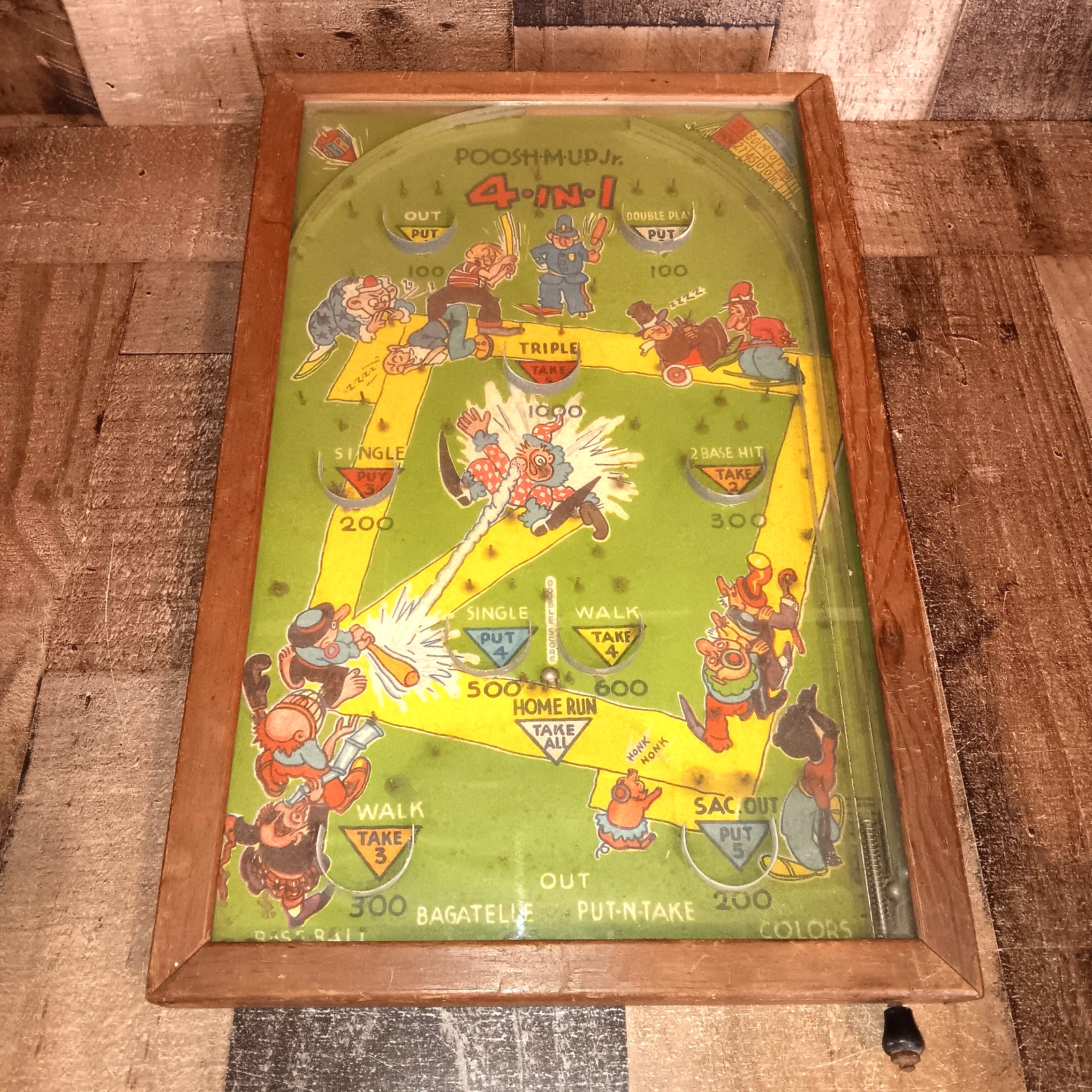 Vintage Poosh-M-Up Jr. 4 In 1 Baseball Pinball 30s-40s Tested Please Read