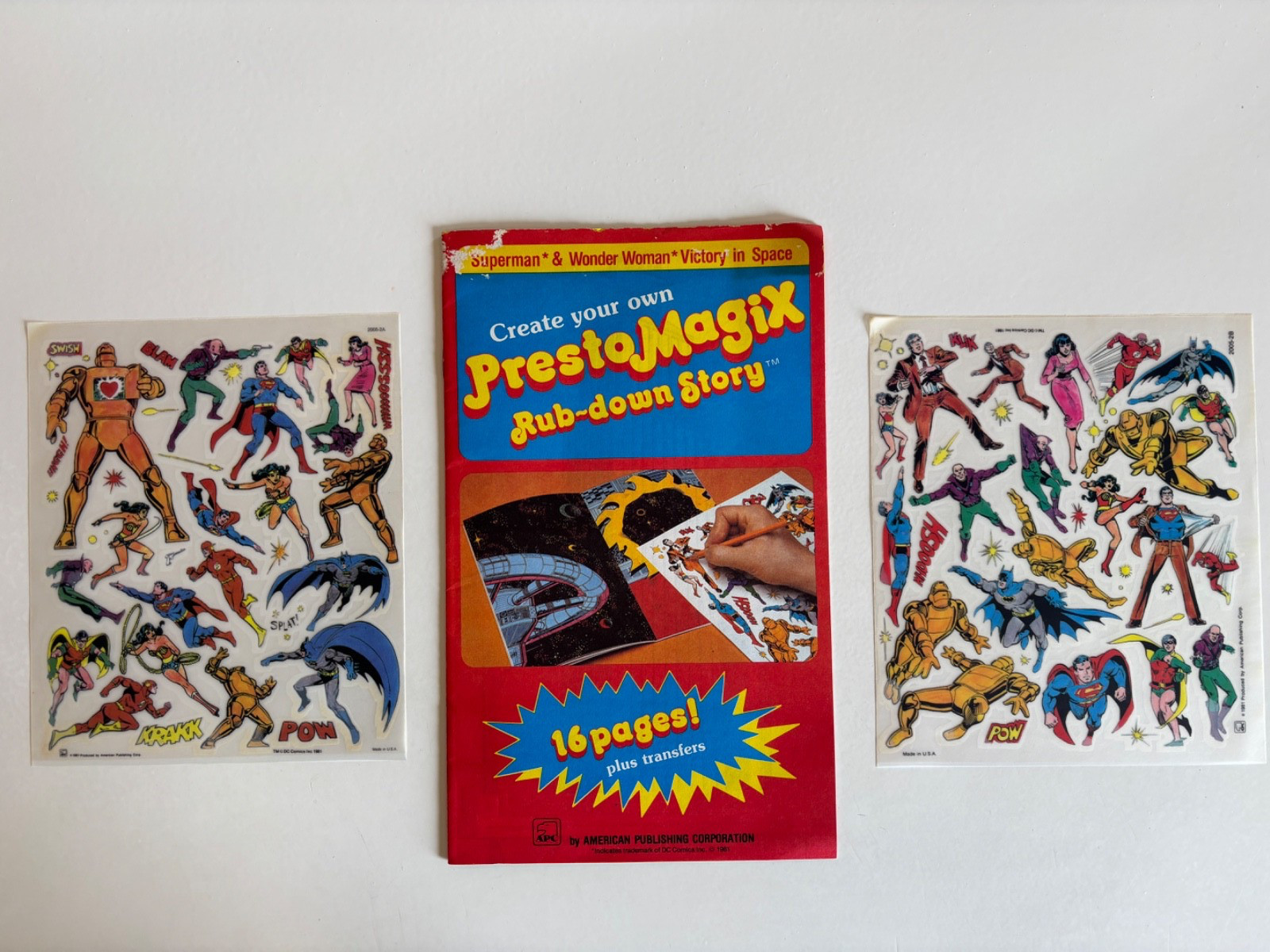 1981 PrestoMagix SUPERMAN Wonder Woman RUB-DOWN Transfers UNUSED BOTH SHEETS