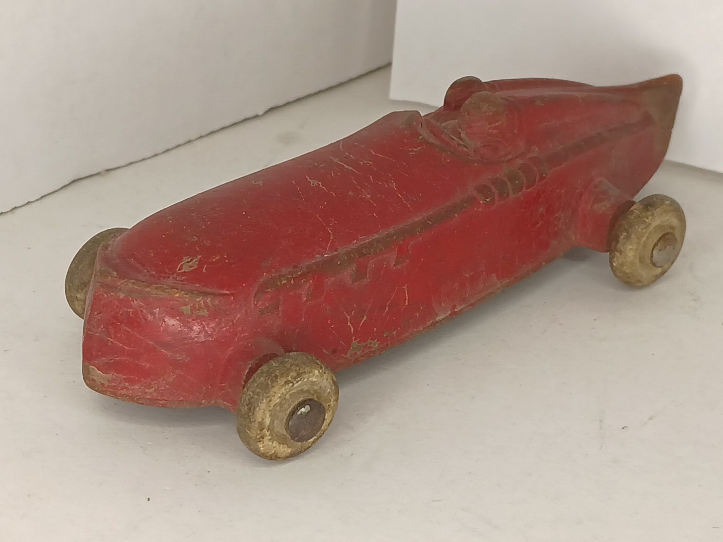 VINTAGE 1930s SUN RUBBER CO. BARBERTON OH, USA, RED RACER TOY CAR WHEELS INTACT