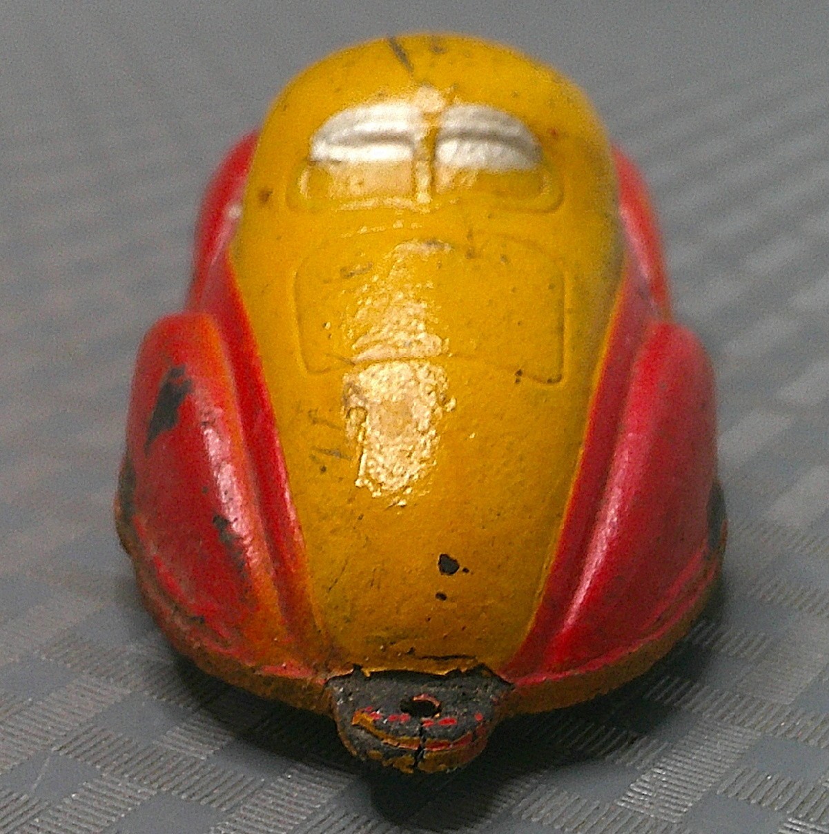Vintage 1930s Sun Rubber Toy Red Yellow Car Coupe Sedan 4 Inches 1 Axle