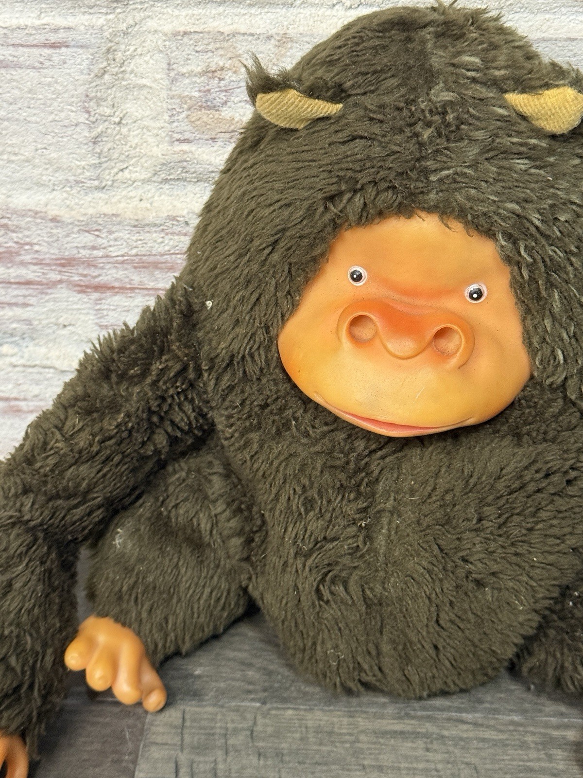 Vintage Stuffed Animal Monkey Chimp Nose Picking Plush Toy 1980’s Rubber Face