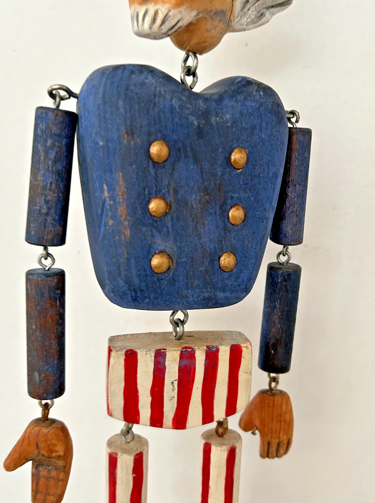 Hand Carved Wood Marionette String Puppet Uncle Sam Folk Art 4th July Patriotic