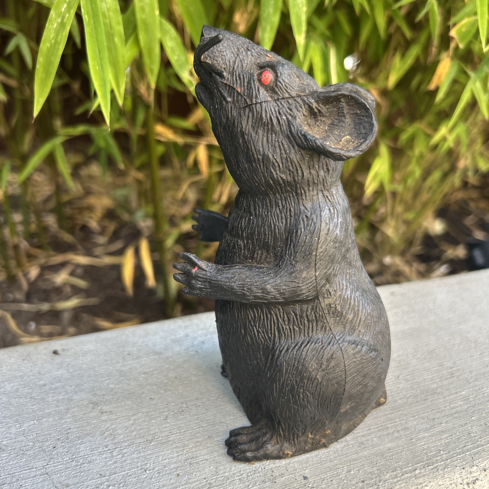 Vintage Black Rat Mice Mouse Red Eye Long Whiskers Plastic Figure Squeak Toy 6”