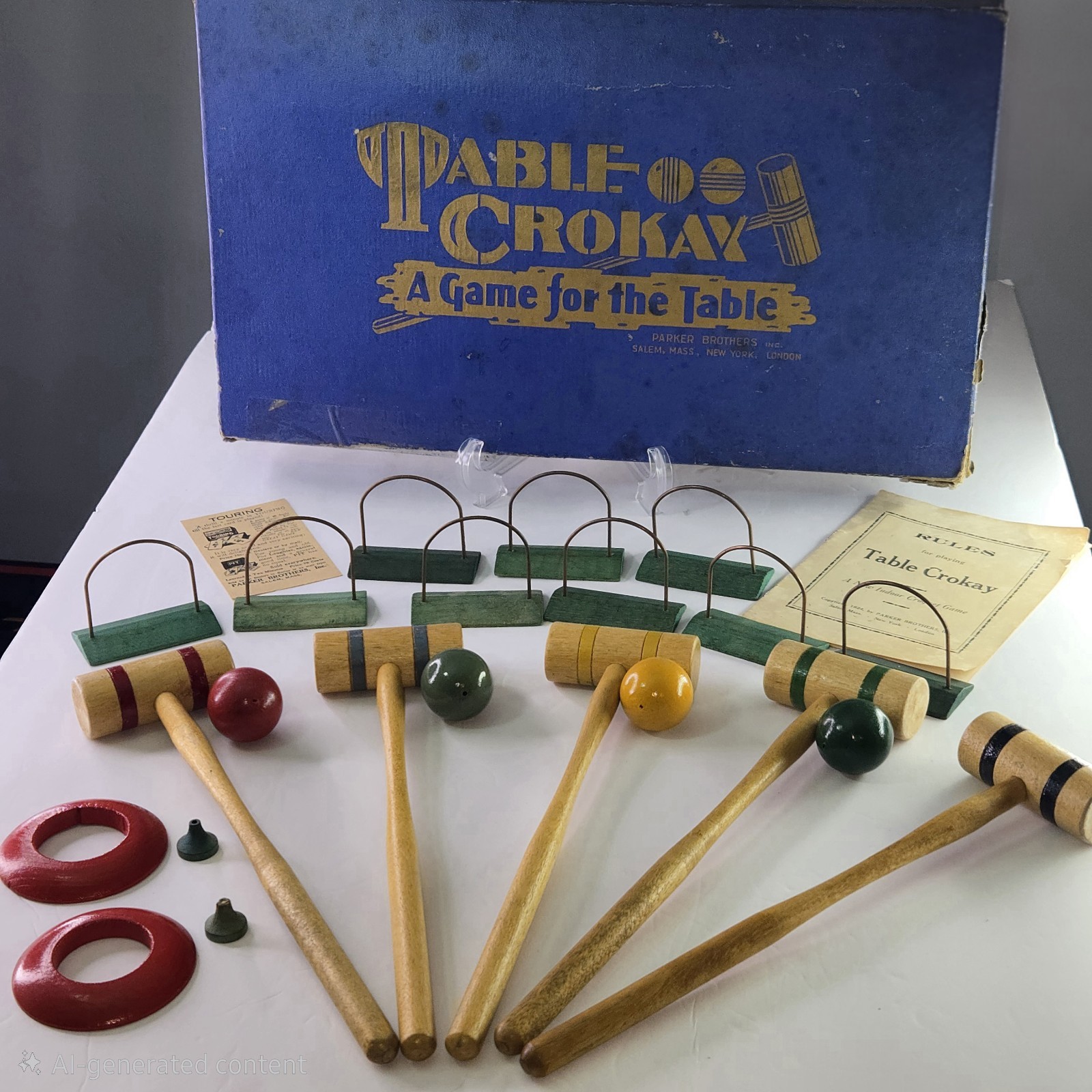 RARE 1924 Antique Table Croquet Game Parlor Games Parker Brothers Original Box