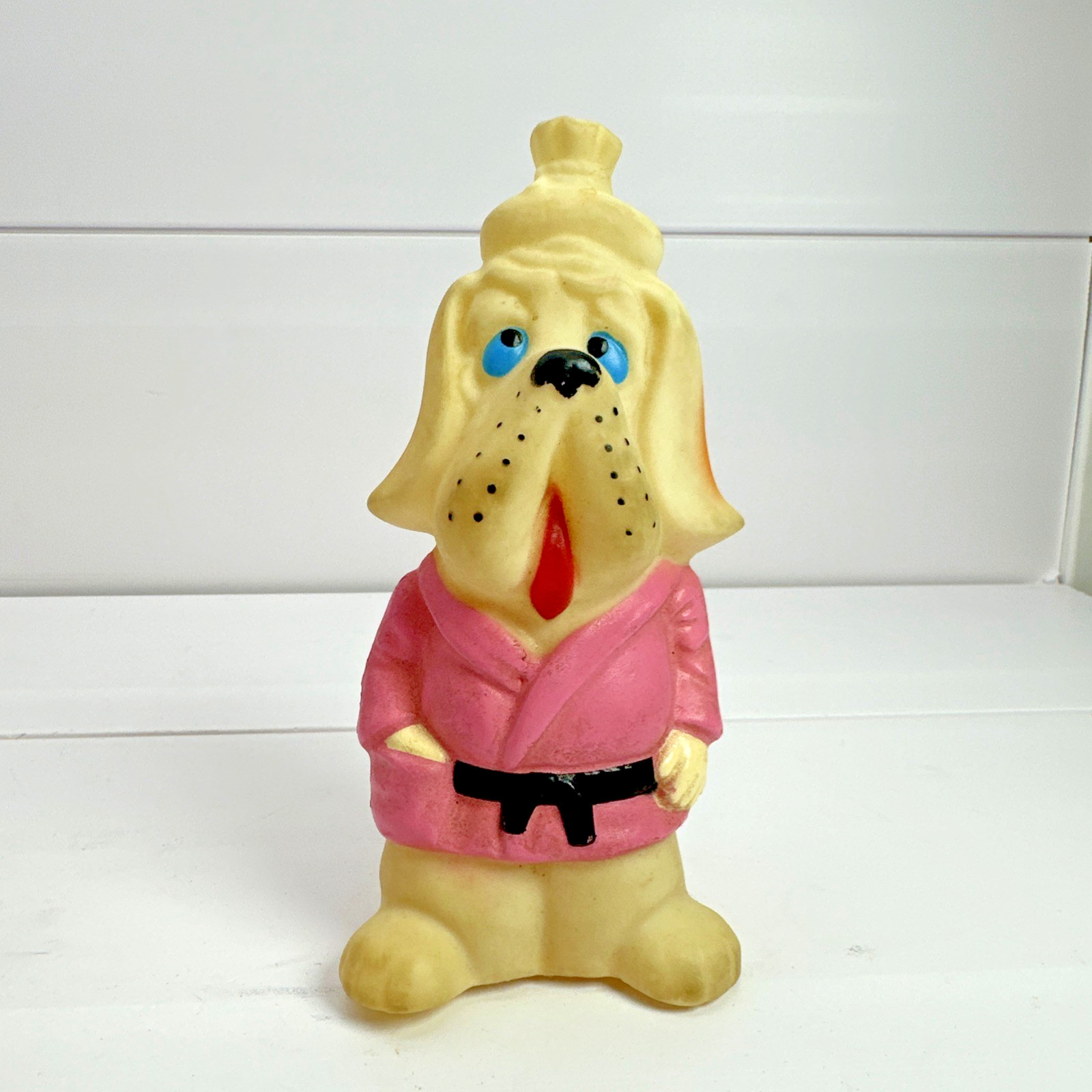 Vintage Rubber Hungover Dog with Pink Robe Squeaky Toy 6 in