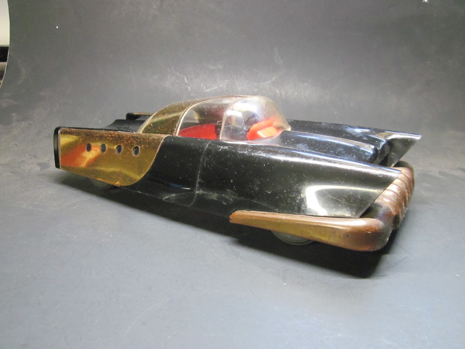 Vintage Mattel Dream Car Friction Powered Space Age Toy Car Black Gold Works
