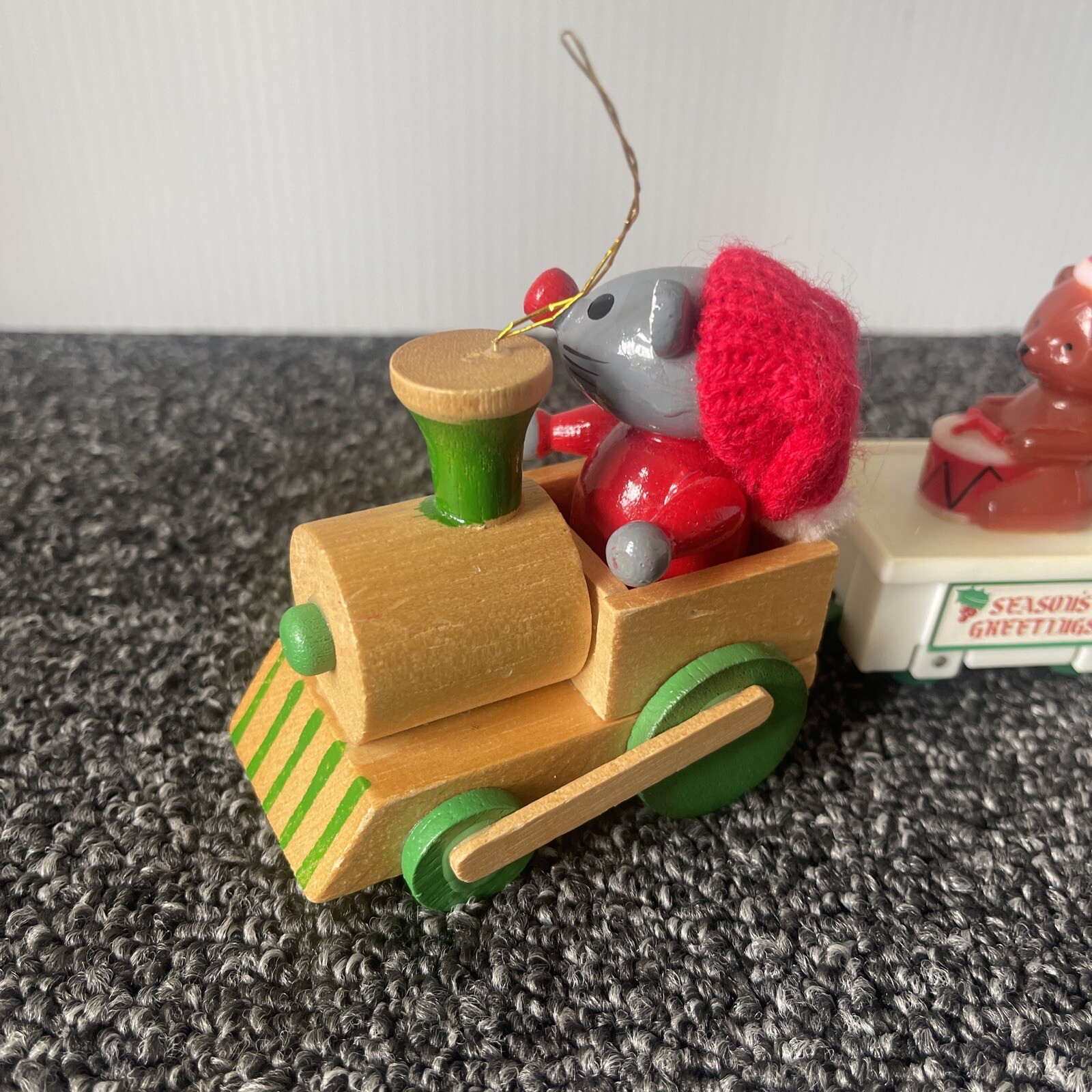 R. Dakin Co. Happy Christmas Mouse Wood Train Engine & Plastic Bear Boy Soldier