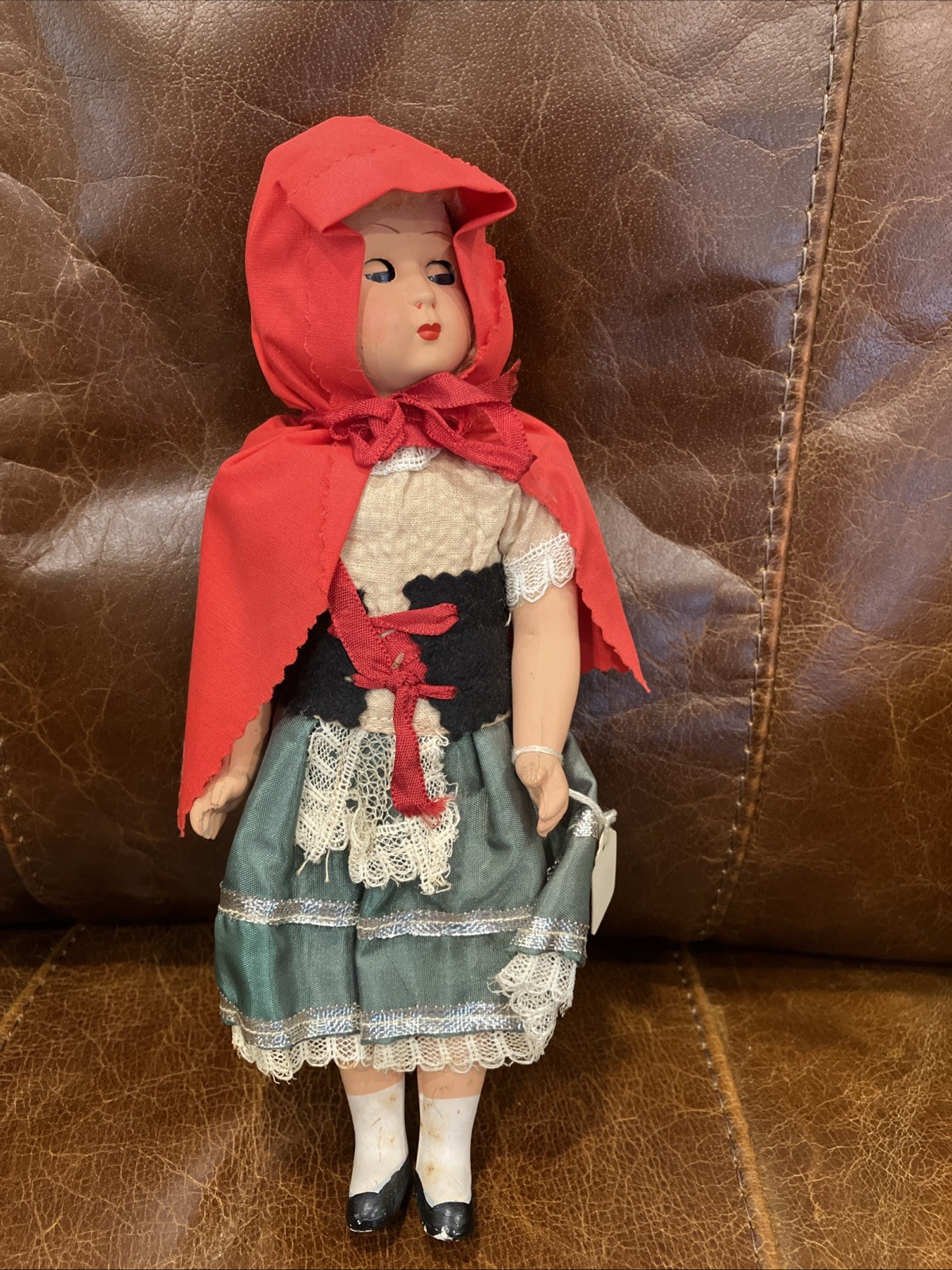 Vintage Celluloid Little Red Riding Hood Doll, Moveable Eyes,