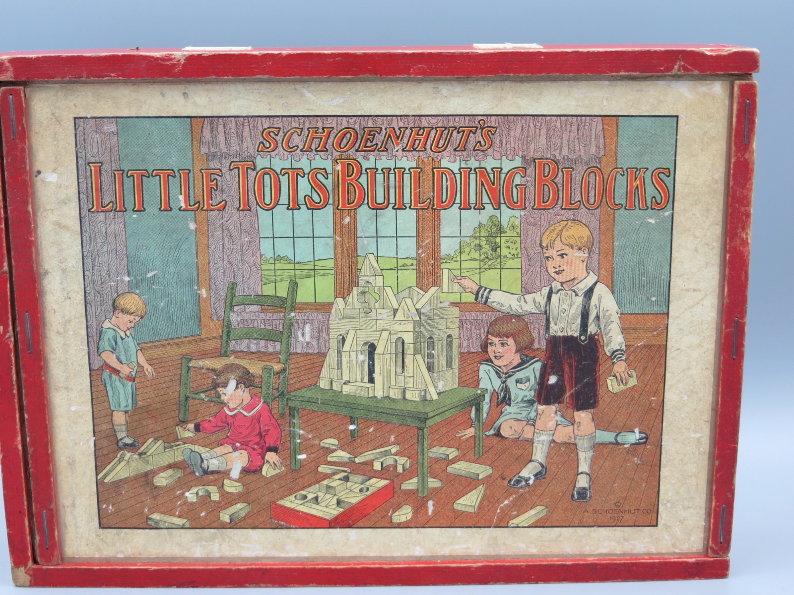Antique Schoenhut’s Little Tots Building Blocks Wood Original Box