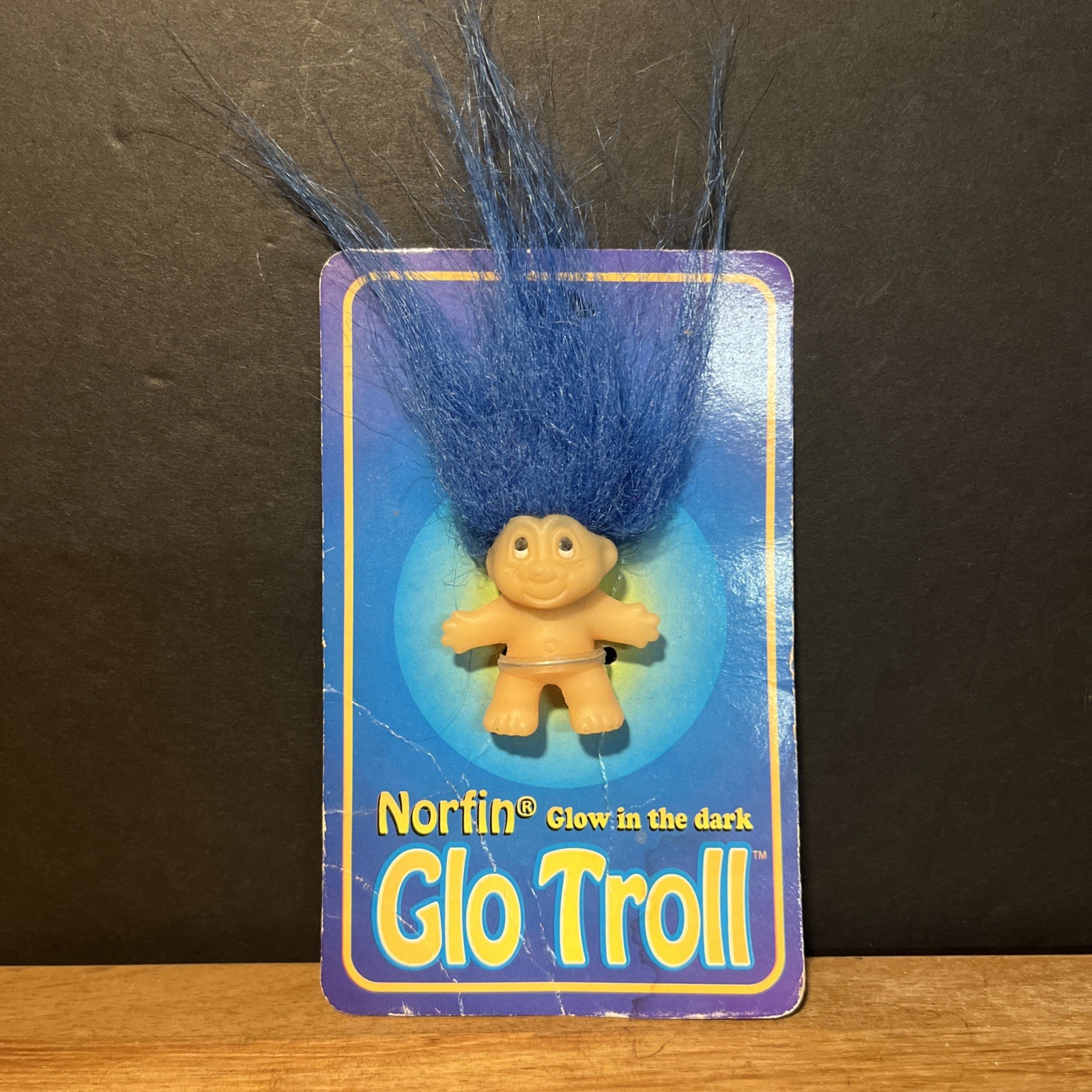 Norfin Glo Troll 1992 Collectible Glow In The Dark RARE Blue Hair Toppers NWT