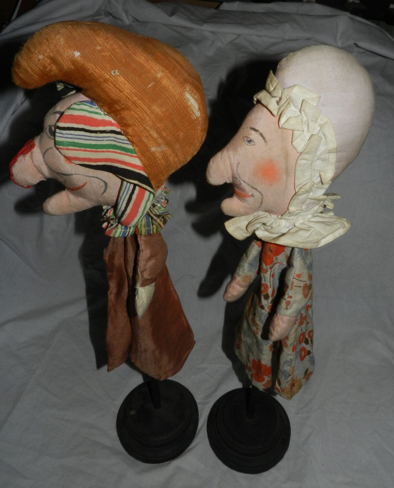 Pair of Vintage Handmade Mr. Punch and Judy Cloth Hand Puppets – painted faces