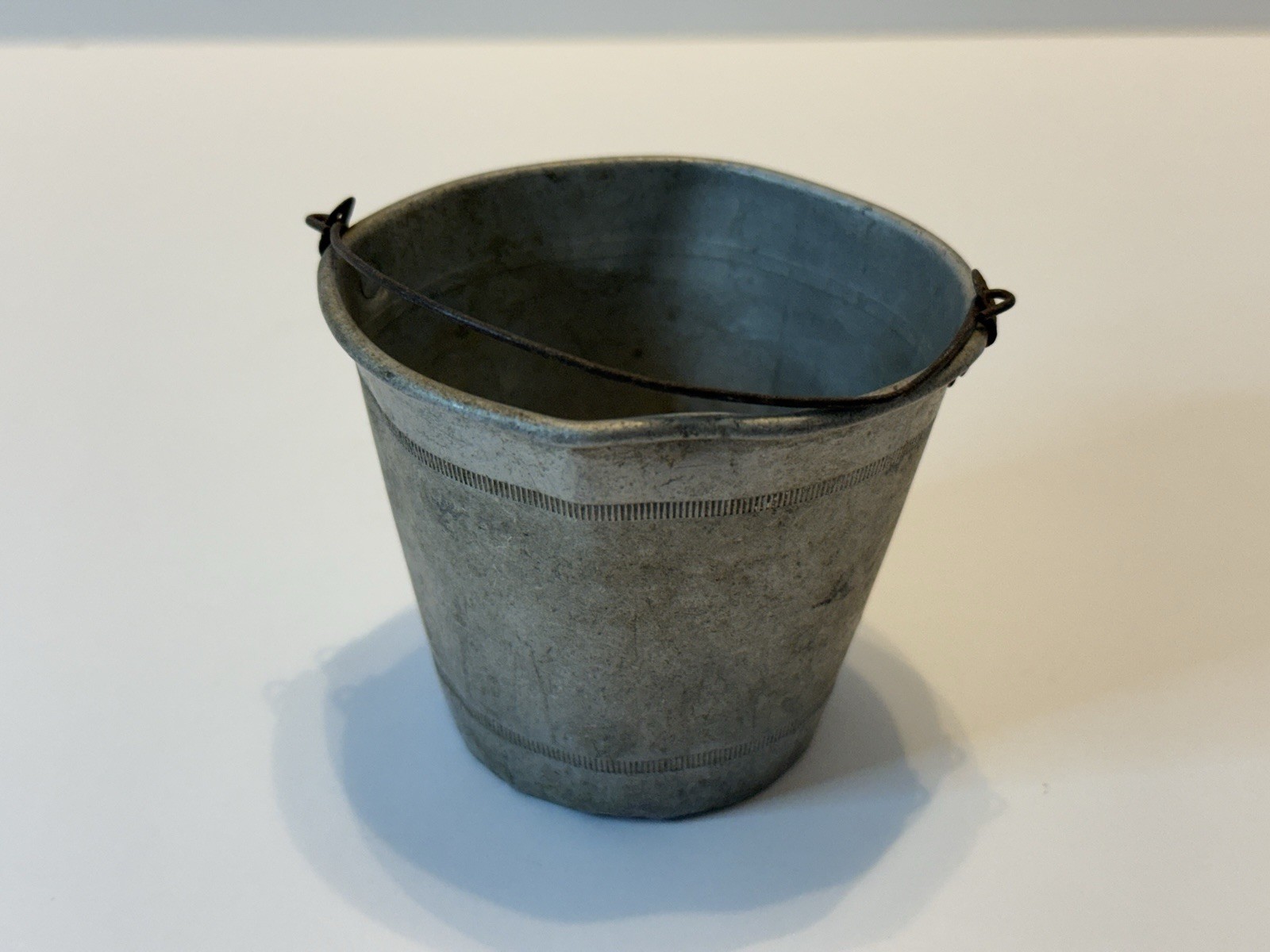 Tin Sand Pail Bucket Made In France Miniature w/ Dutch Children Green & Red VTG