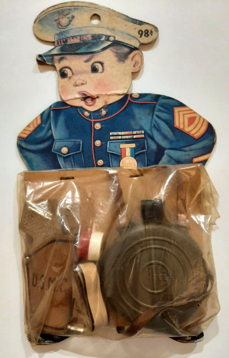 Lil’ Marine Halco Toy USMC Cardboard Plaque w/ Holster Set 1950s Unopened Rare