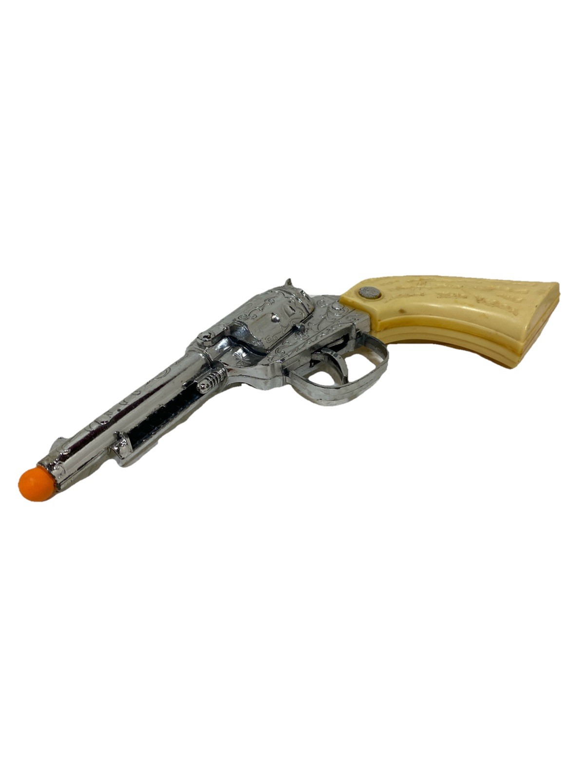 Vintage Wild West Cap Gun With Silver Indian Head On Grip Ivory And Silver EUC