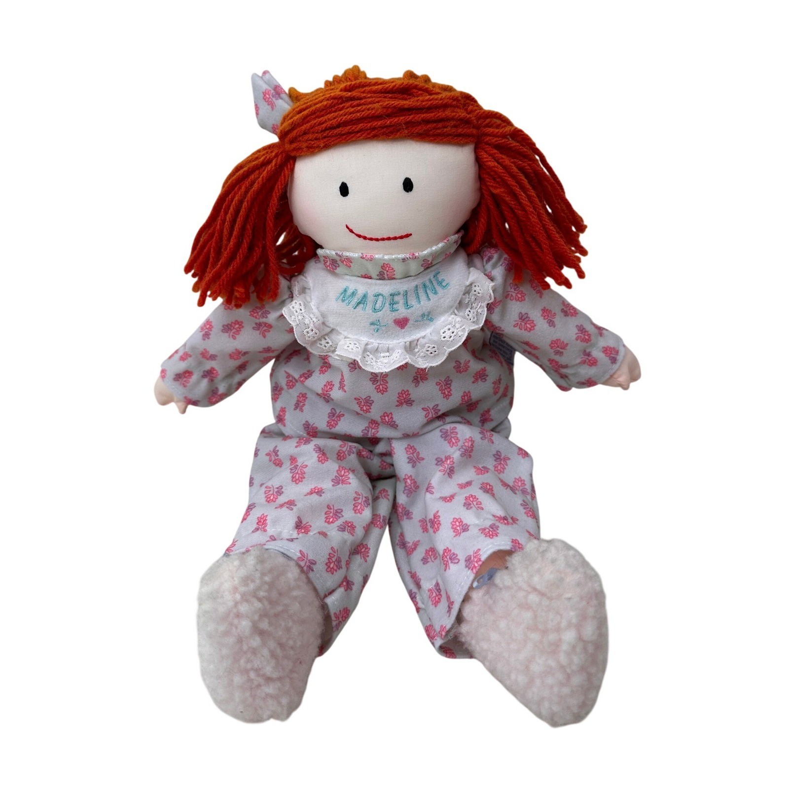 Eden Madeline Plush Rag Doll Vintage 1996 15″ Red Yarn Hair PJ Lovey Kids Toy