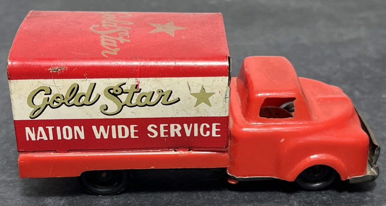 Japanese Tin Toy Gold Star Nation Wide Service Litho Friction Car