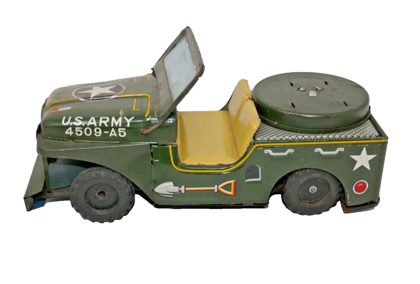 Daiya Vintage US Army Military Jeep Tin Litho Friction Toy Car RARE