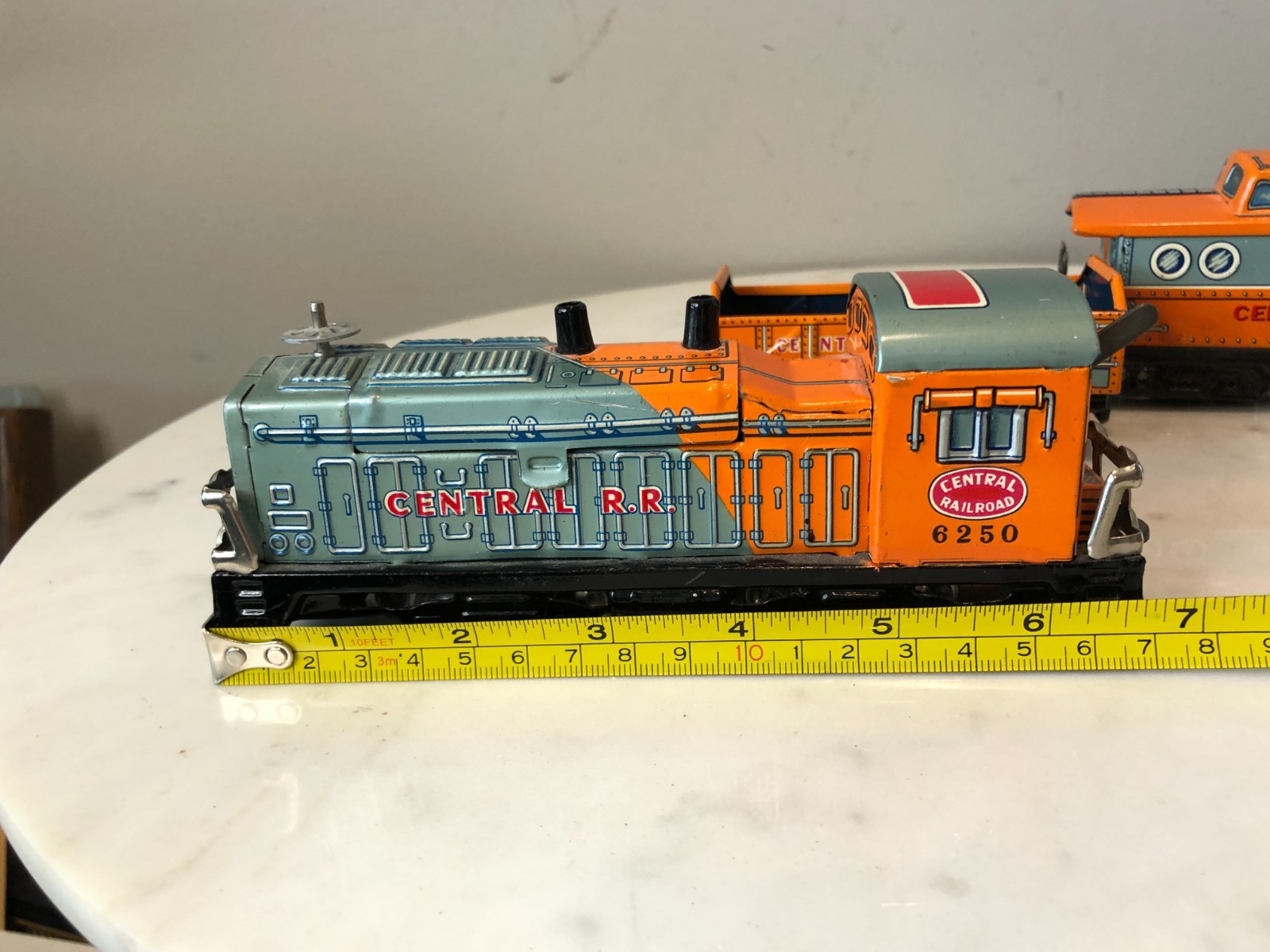 Vintage Tin Toy Central Railroad Train, TN Japan Battery Operated Engine Caboose