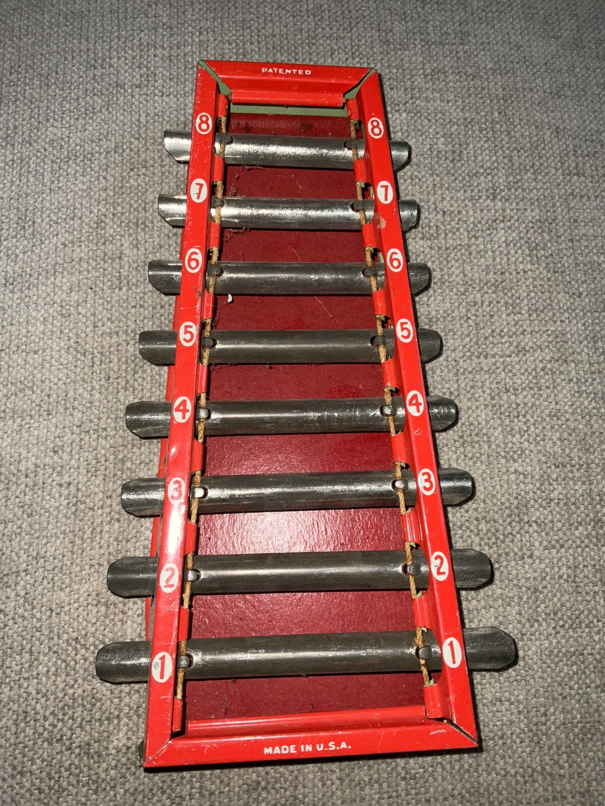 Tin Xylophone Made in USA 10″ Long Toy Works Great See Pics Vtg NO Sticks